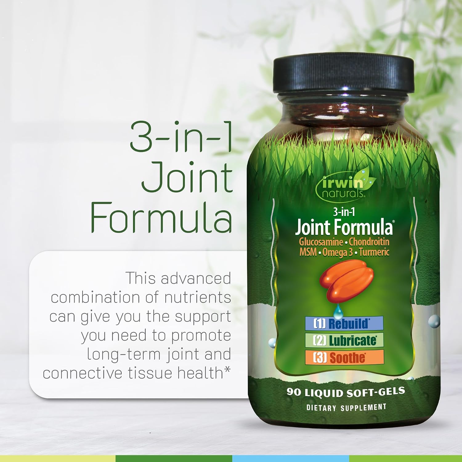 Irwin Naturals 3-in-1 Joint Formula with Glucosamine Men 90 Liquid Softgels | Chondroitin | Turmeric & Boswellia | Advanced Joint Support for Men