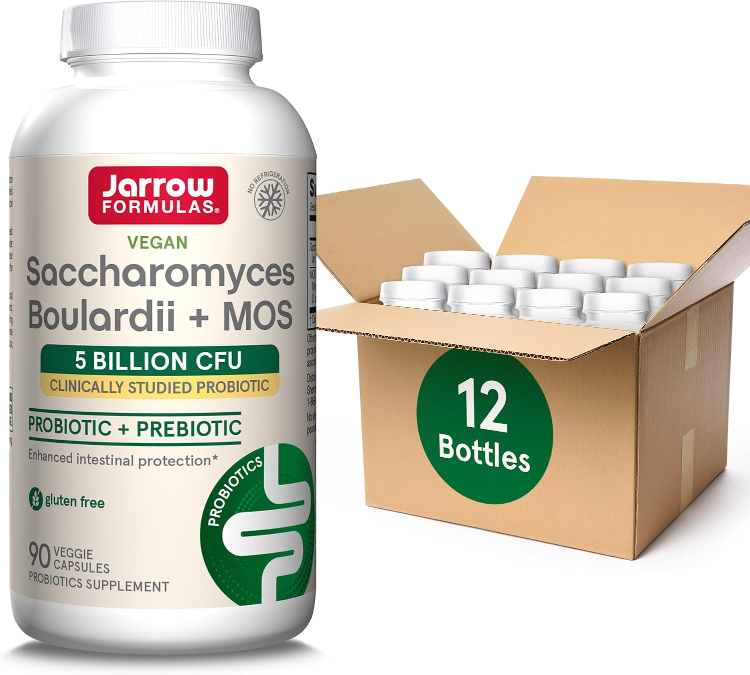 Jarrow Formulas Saccharomyces Boulardii + MOS Probiotics for Digestive Health and Intestinal Tract Support - 5 Billion CFU Per Serving - 90 Delayed Release Caps - Probiotic + Prebiotic - 90 Servings | Intestinal Tract Support, 5 Billion CFU Per Serving,…