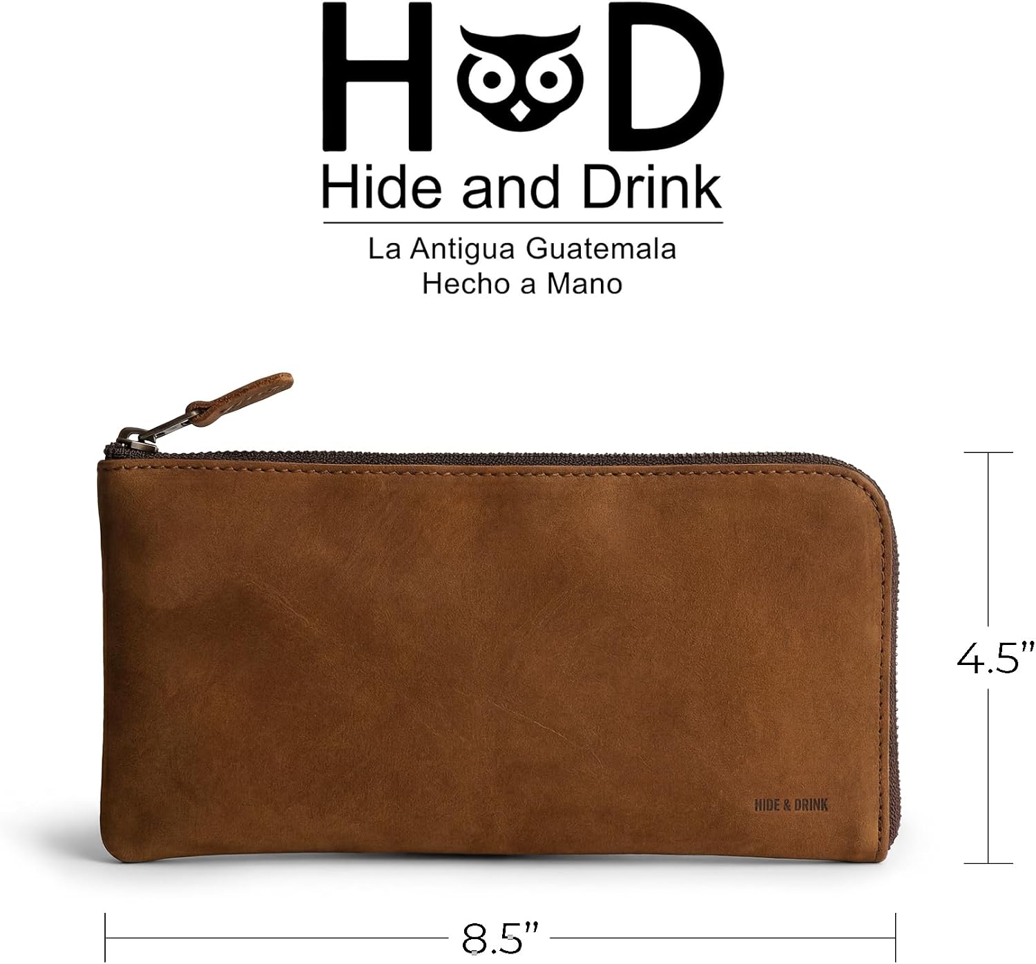 Hide & Drink, Leather Long Zippered Wallet, Holds Up to 8 Cards Plus Coins And Flat Bills, Phone Holder, Travel Essentials, Handmade (Bourbon Brown)