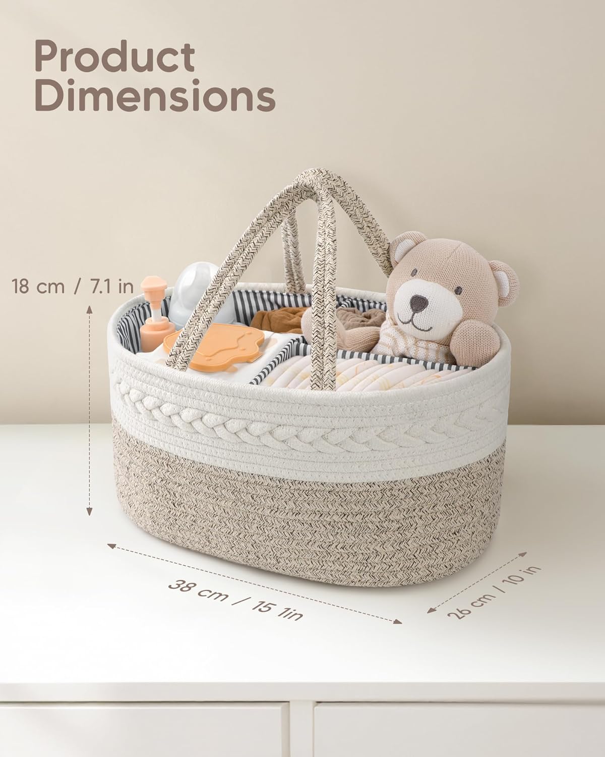 Maliton Diaper Caddy Organizer for Baby, Cotton Rope Baby Gift Basket, Portable Diaper Organizer for changing table, Nursery Storage Organizer