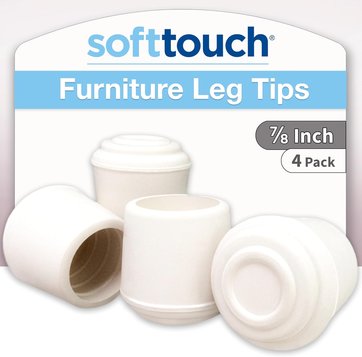 SoftTouch 7/8" Round Non-Marking Rubber Slip-On Chair Leg Tips, Nonslip Protective Furniture Leg Caps for Chairs, Stools, and Tables on Hard Surfaces
