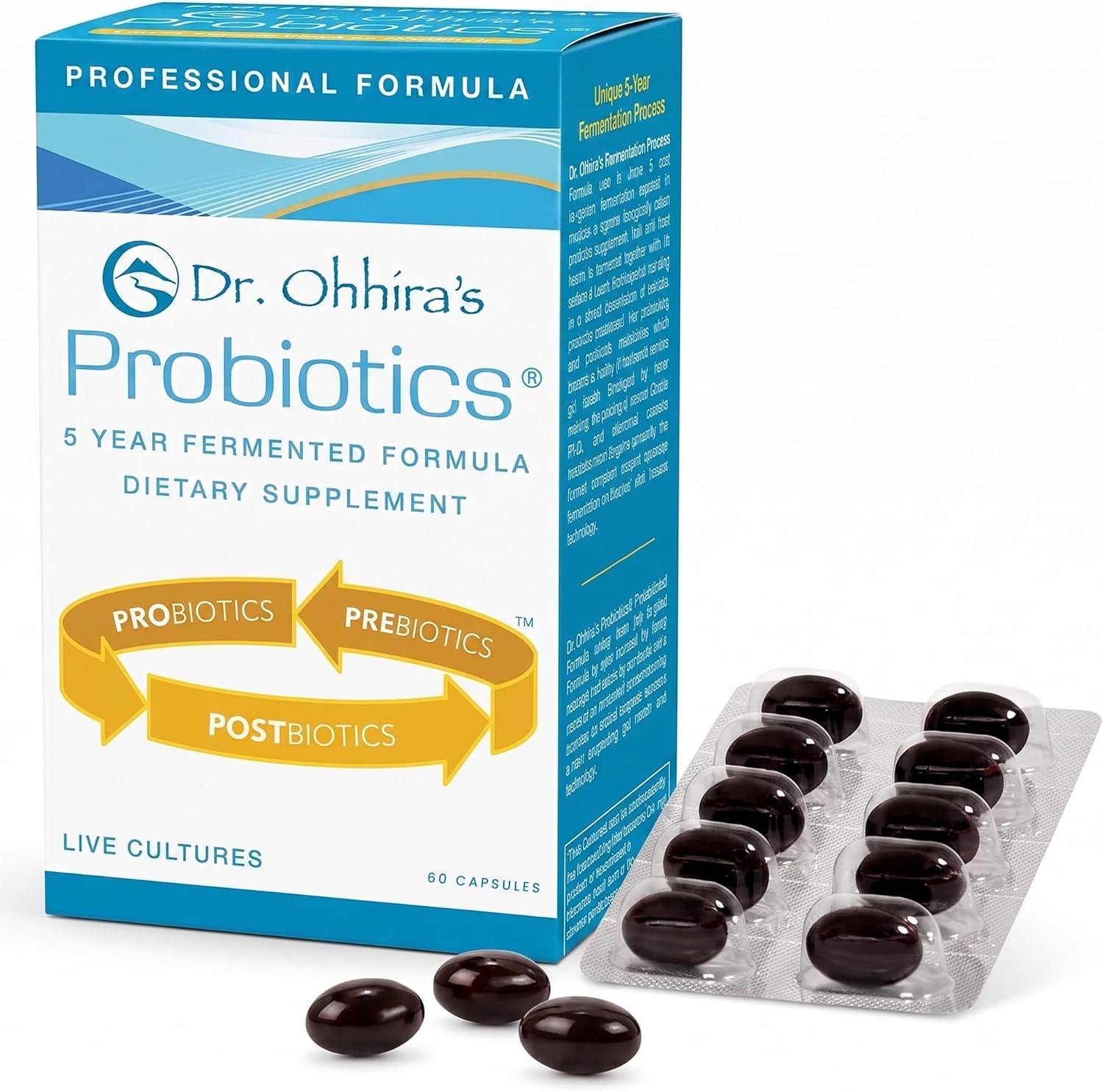 Dr Ohhiras Probiotics Professional Formula with 5 Year Fermentation | Probiotic Prebiotic Postbiotic Supplement for Men and Women | Probiotics for Gut Health and Digestive Support | 60 Capsules