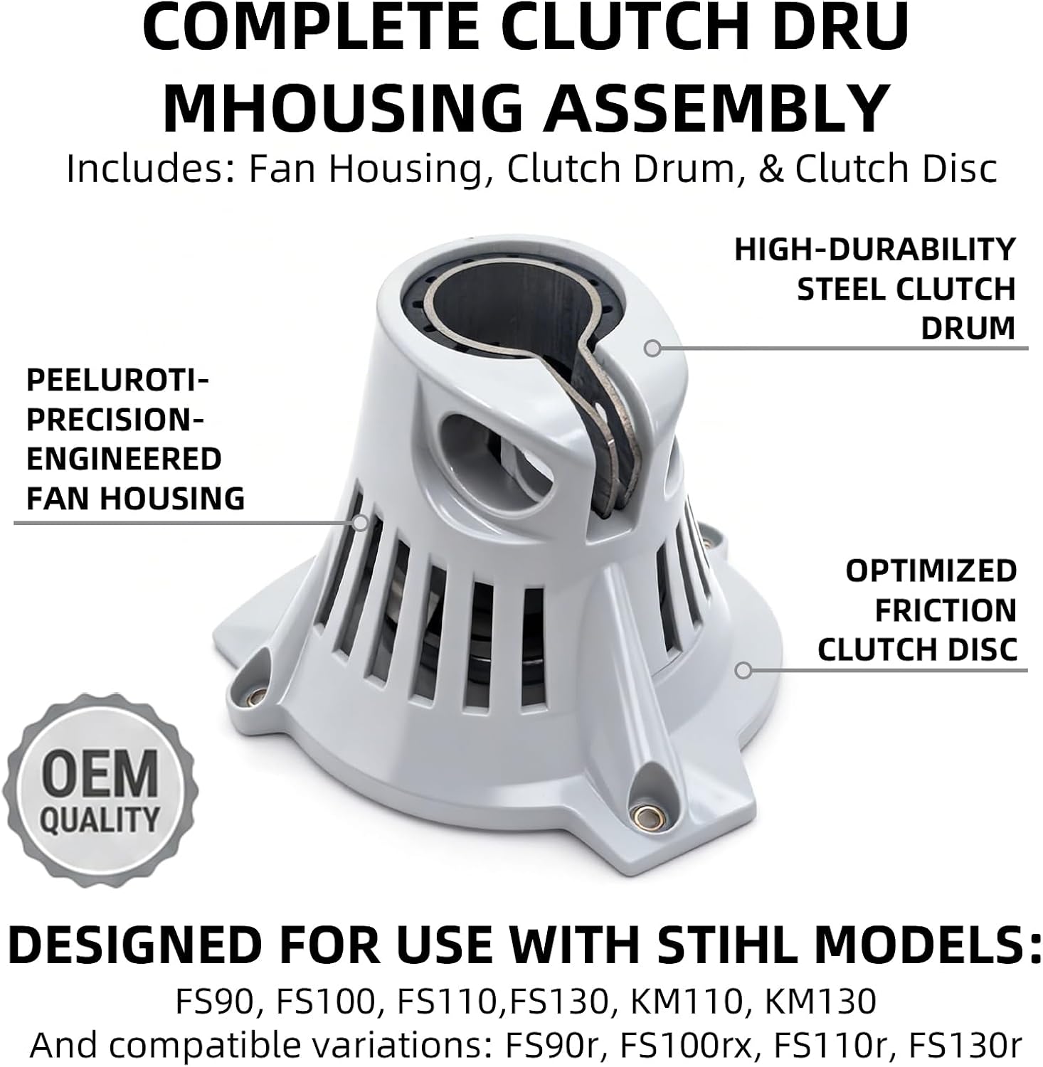 4180-080-1809 Clutch Drum Housing Assembly for Stihl FS90, FS100, FS110, FS130, KM110, KM130 Trimmers, Replacement Part for FS90r, FS100rx, FS110r