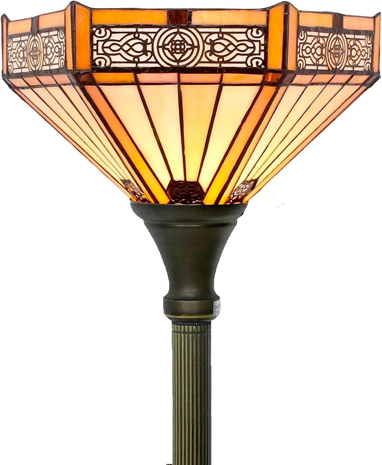 WERFACTORY Tiffany Floor Lamp Yellow Hexagon Stained Glass Mission Light | 12X12X71 Inches Torchiere Standing Corner Torch Uplight Decor Bedroom