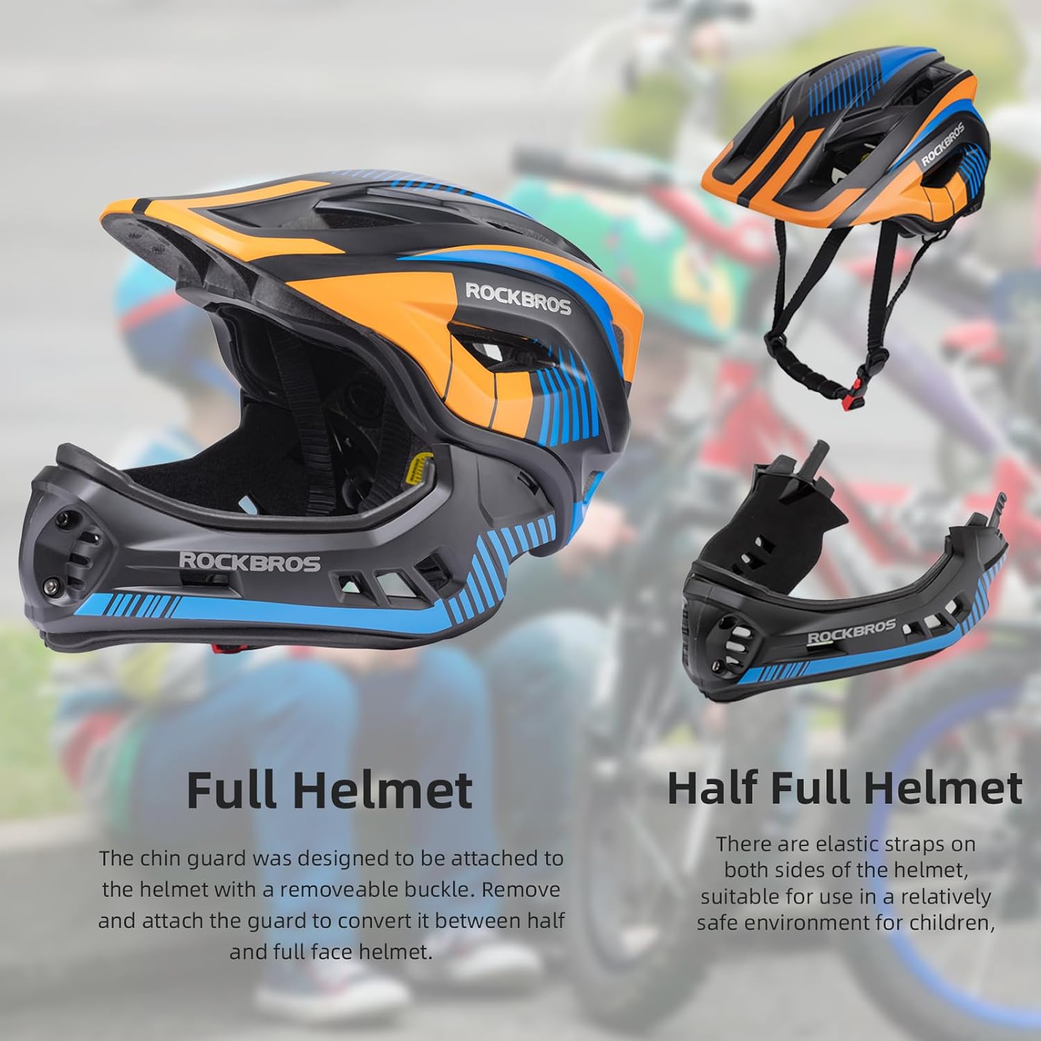 ROCKBROS Kids Full Face Bike Helmet Lightweight Detachable MTB Helmet