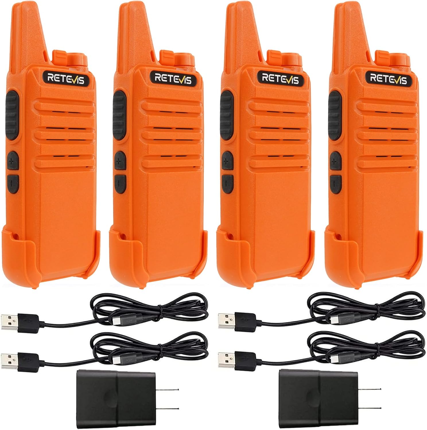 Retevis RT22 Compact & Lightweight FRS Walkie Talkies Long Range (4 Pack) | For Small Business, Camping, Hiking, Cruise, Safe Short Antenna, Comfortable to Carry, Loud & Clear Audio, USB-C
