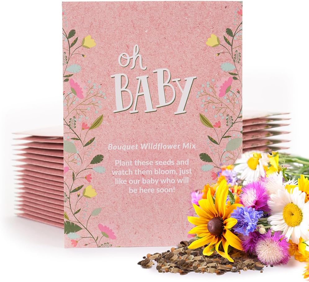 BENTLEY SEED CO. Oh Baby Flower Seeds Packets - Girl/Boy Baby Shower Favors - Pre-Filled