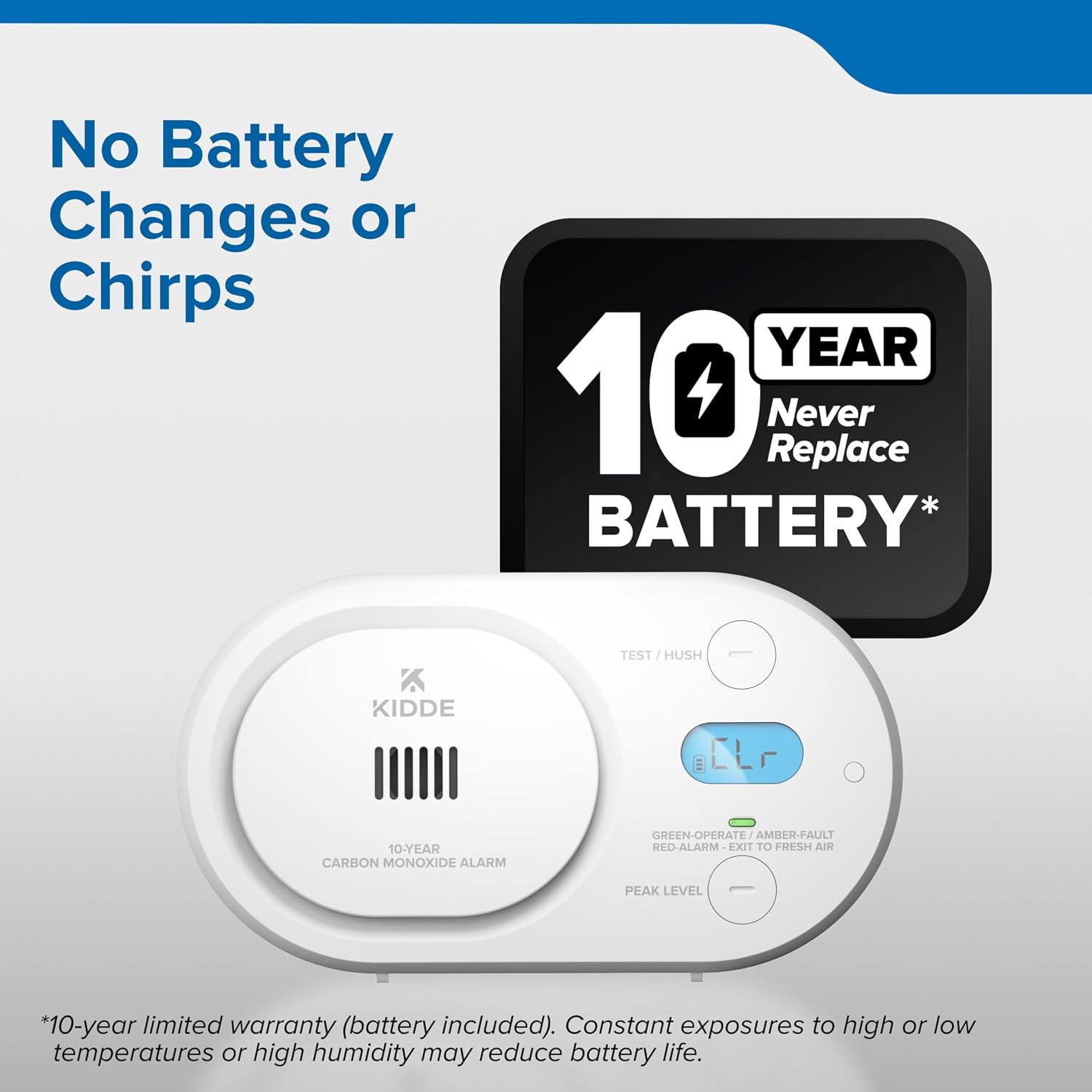 Kidde Carbon Monoxide Detector, 10-Year Battery Powered, Digital Display, LED Status Indicators, 85 dB Alarm, 3rd Edition