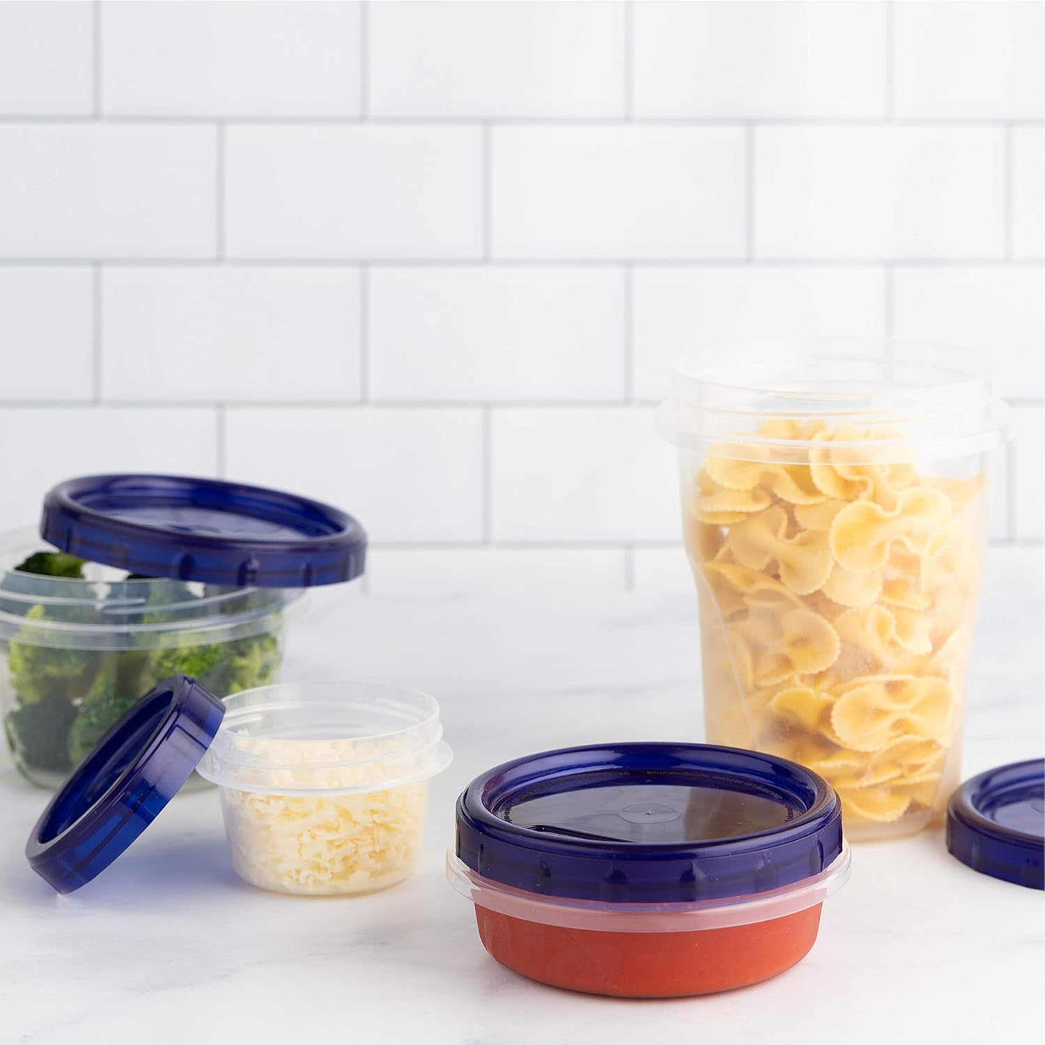 PLASTICPRO Twist Top Deli Containers Clear bottom With blue [32 oz 3 Pack]