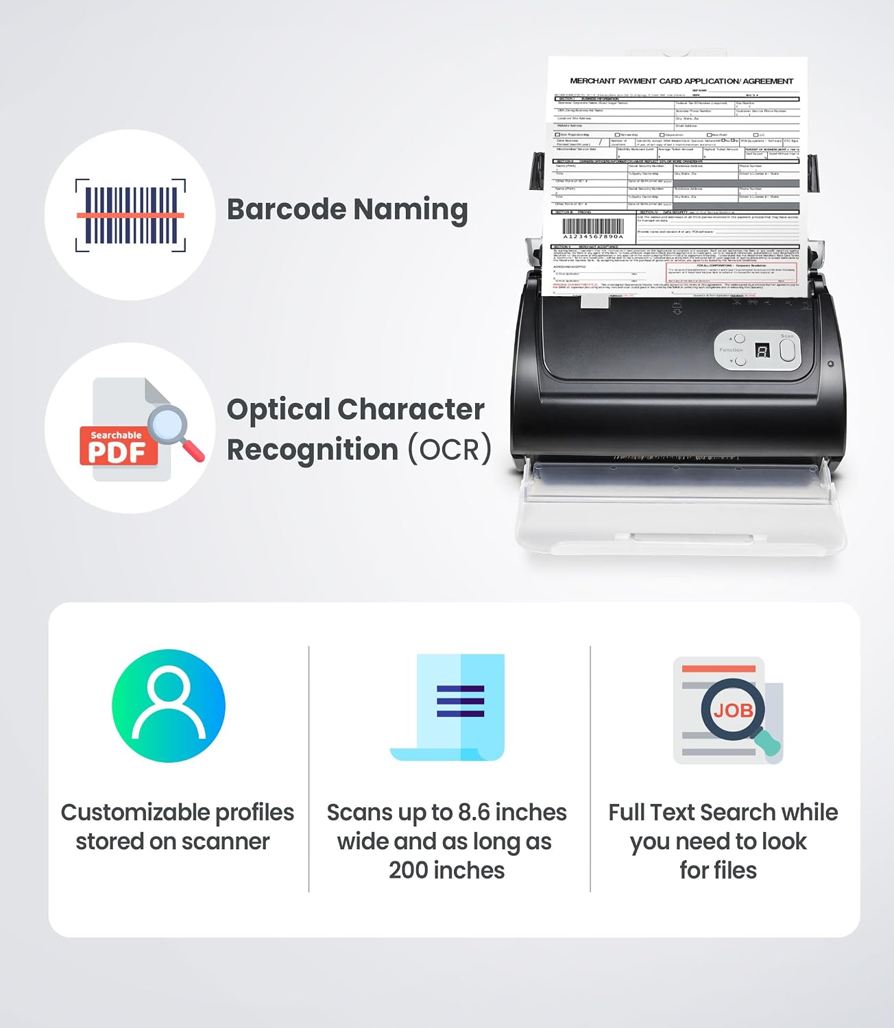 Plustek PS188 High Speed Double-Sided Color Document Scanner, with Automatic Document Feeder (ADF), 30 Pages Per Minute