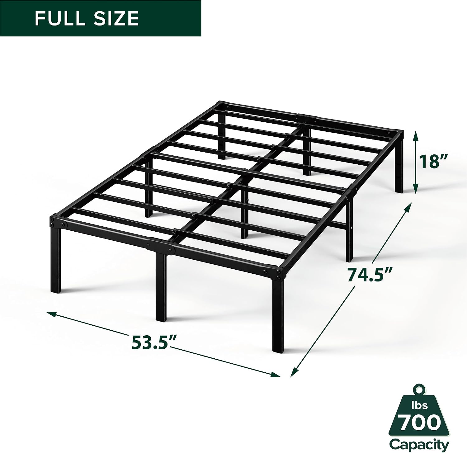 ZINUS Van 16 Inch Metal Platform Bed Frame / Steel Slat Support / No Box Spring Needed / Easy Assembly, Full