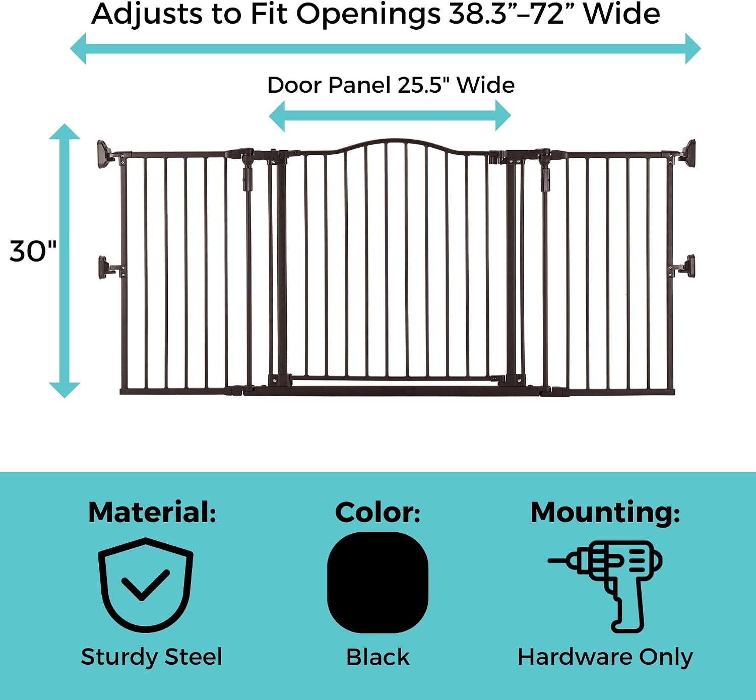 Toddleroo by North States - Deluxe Décor Safety Gate: Hardware Mounted Extra Wide Metal Baby Gate - Adjustable Child Gate - 38.3 to 72 Inches Wide - 30 Inches Tall - Matte Bronze