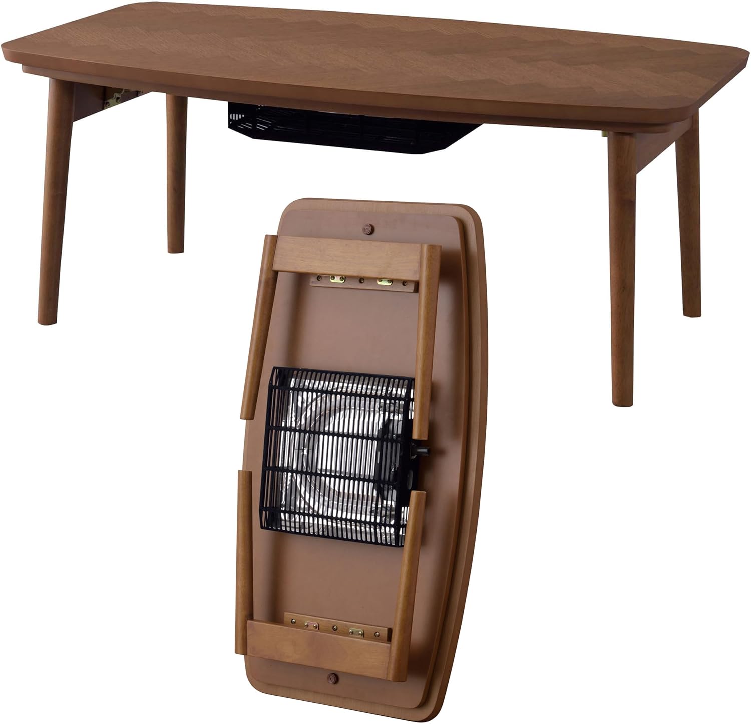 AZUMAYA Kotatsu Heater Folding Legs Table W36.0 x D20.0 x H14.5 Inches Natural Oak and Rubber Wood Material Home and Living Herringbone Pattern Table Top Wood Brown Color KT-111