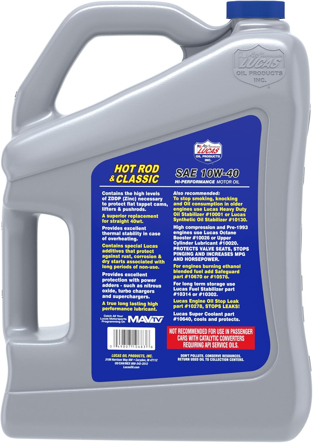 Lucas Oil 10688 Hot Rod and Classic Car SAE 10W-40 Motor Oil - 1 Quart