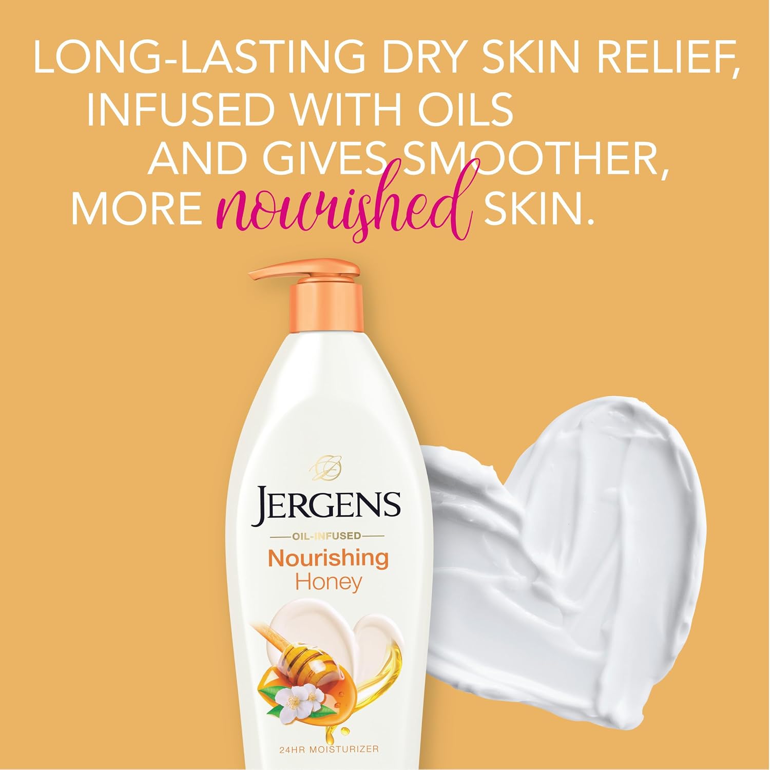 Jergens Nourishing Honey Lotion For Dry Skin, 16.8 fl oz, 4 Pack | Orange Blossom Essence, Nourishing Honey, Long-Lasting Hydration