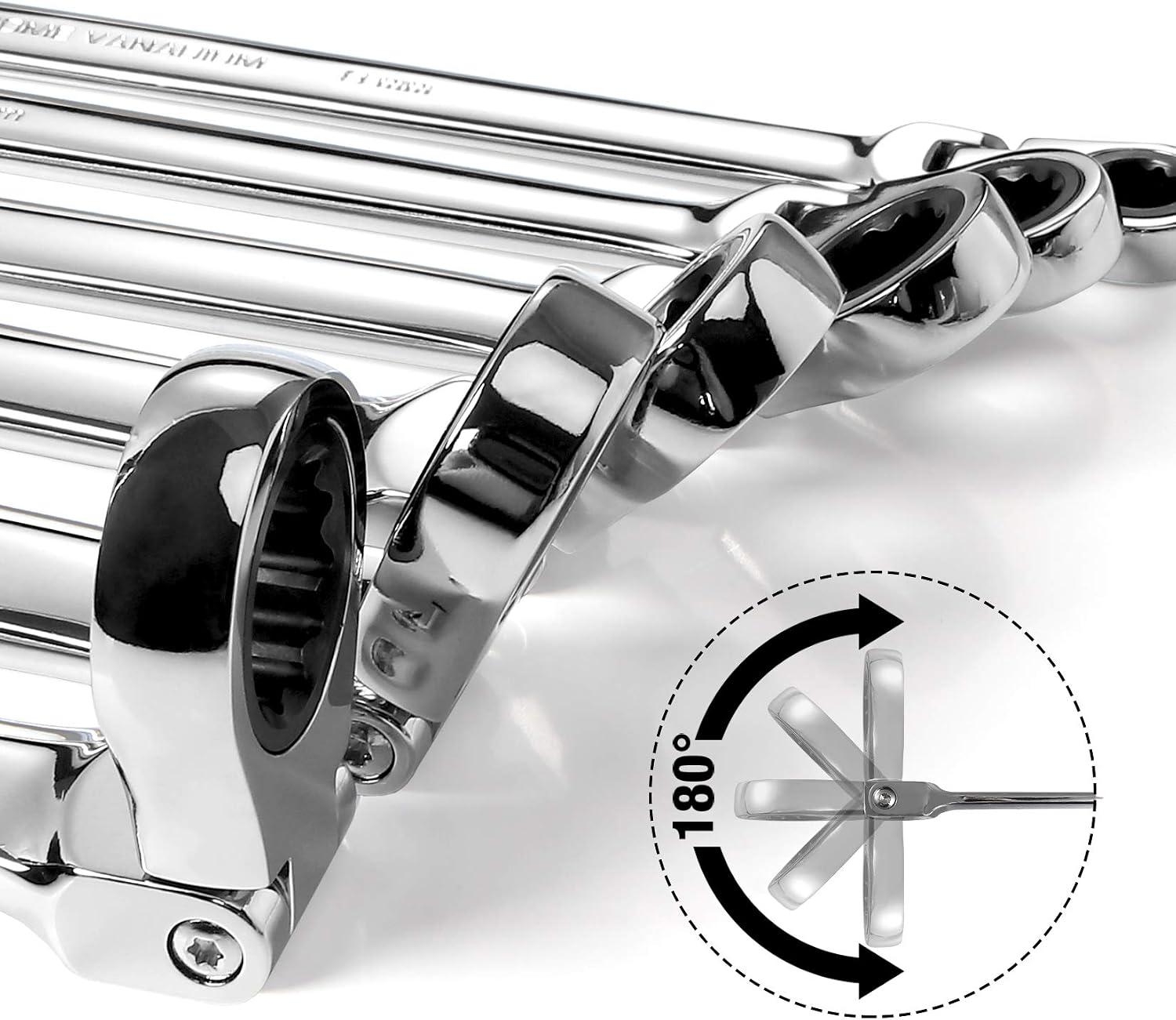 DURATECH Extra Long Flex-Head Ratcheting Wrench Set, Metric, CR-V Steel