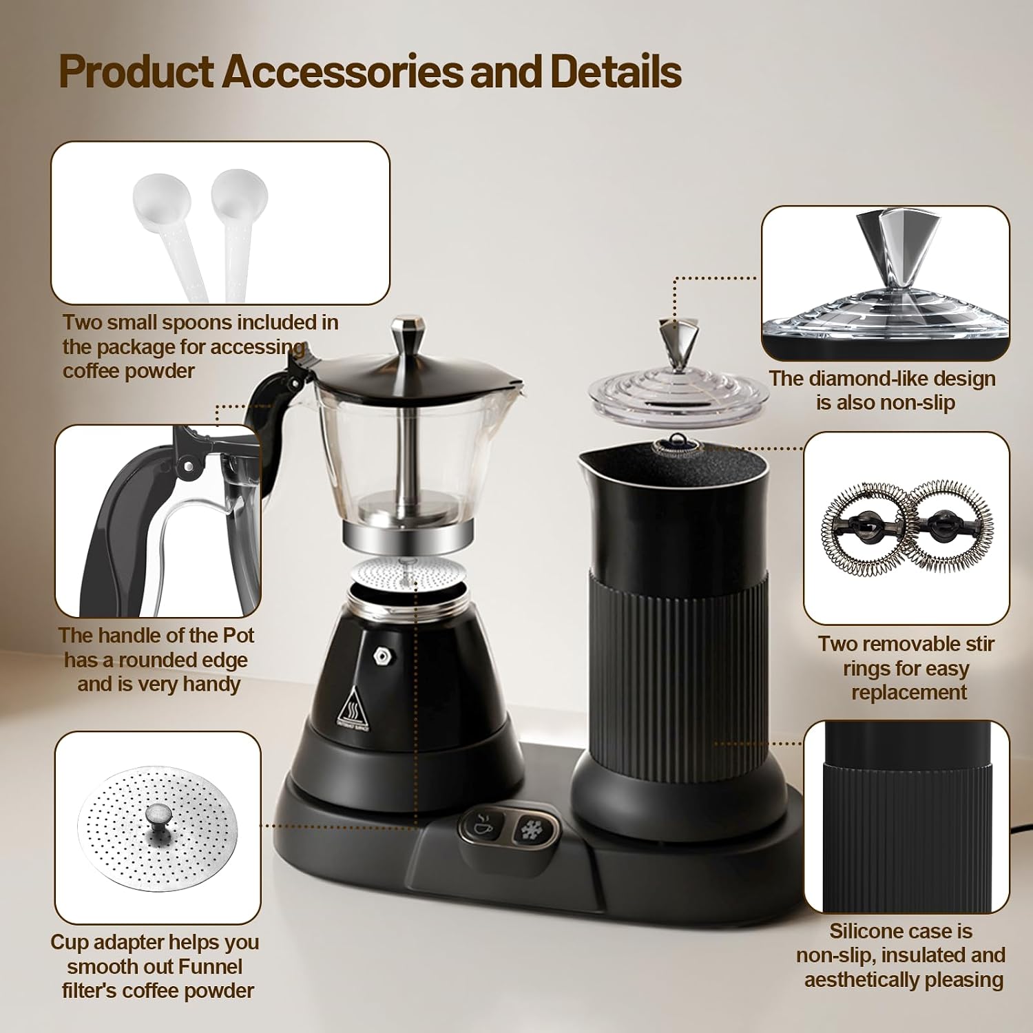 Electric Espresso Machine with Milk Frother 2 in 1 Efficient Moka Pot Coffee Maker with Milkfroth Aluminum One-Touch Operation for Effortless Cappuccinos Lattes Macchiatos White