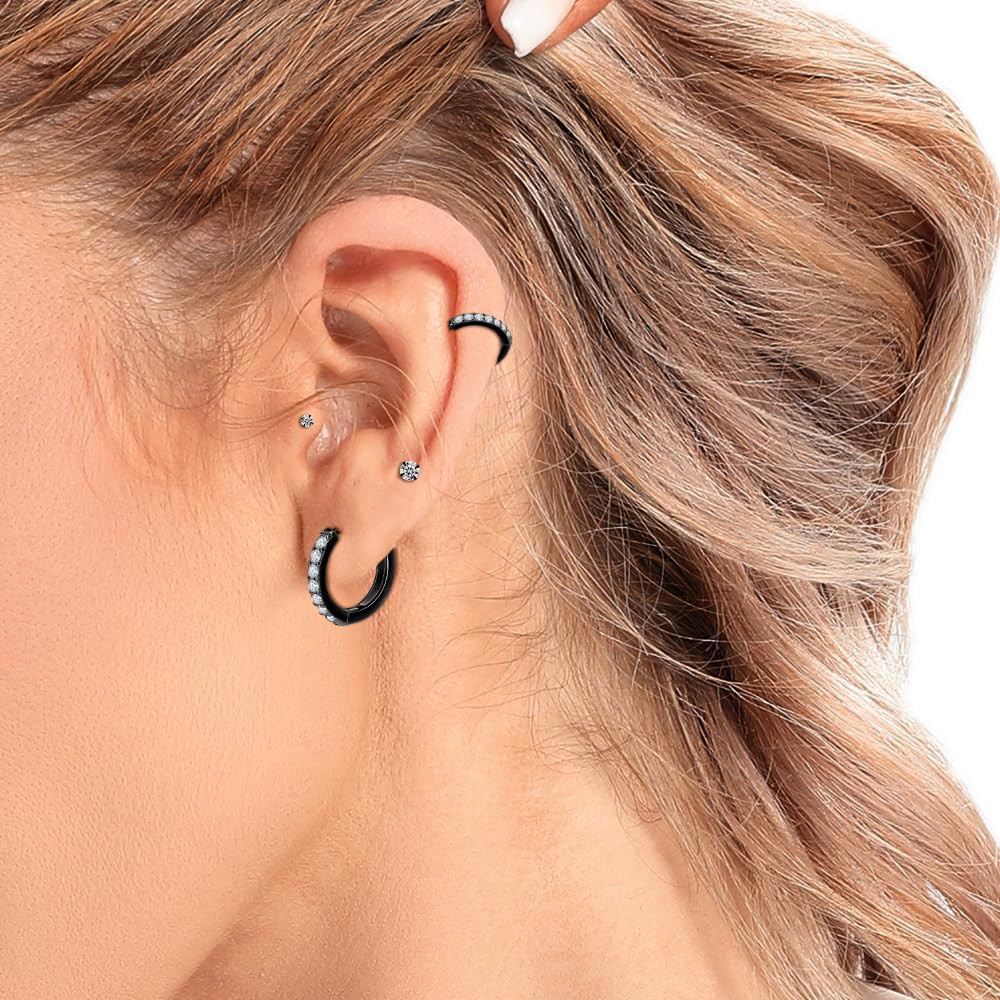 Dlihc 6 Pairs Sterling Silver Hoop and Stud Earrings Set for Women Men