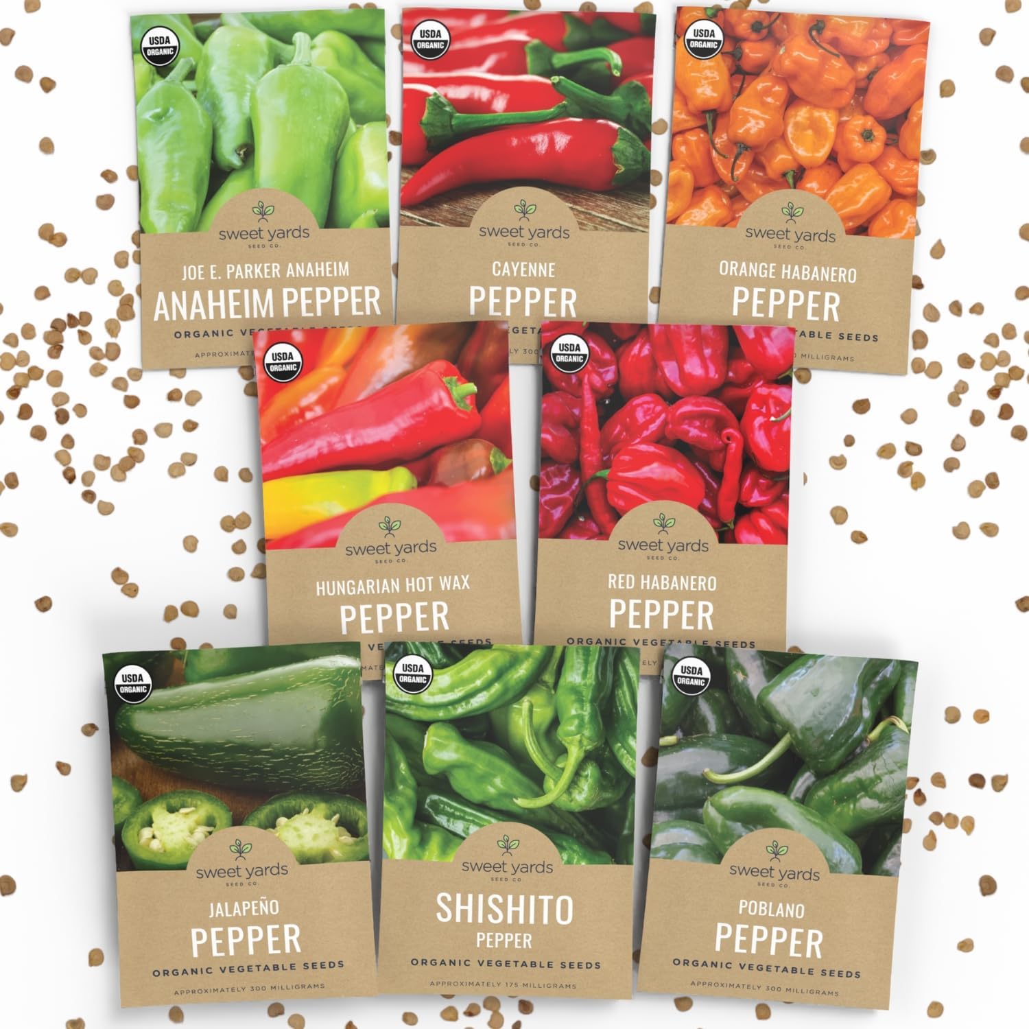 Organic Hot Pepper Seeds Variety Pack - 8 Individual Packs - 2026 Season - Habanero, Jalapeno, Cayenne