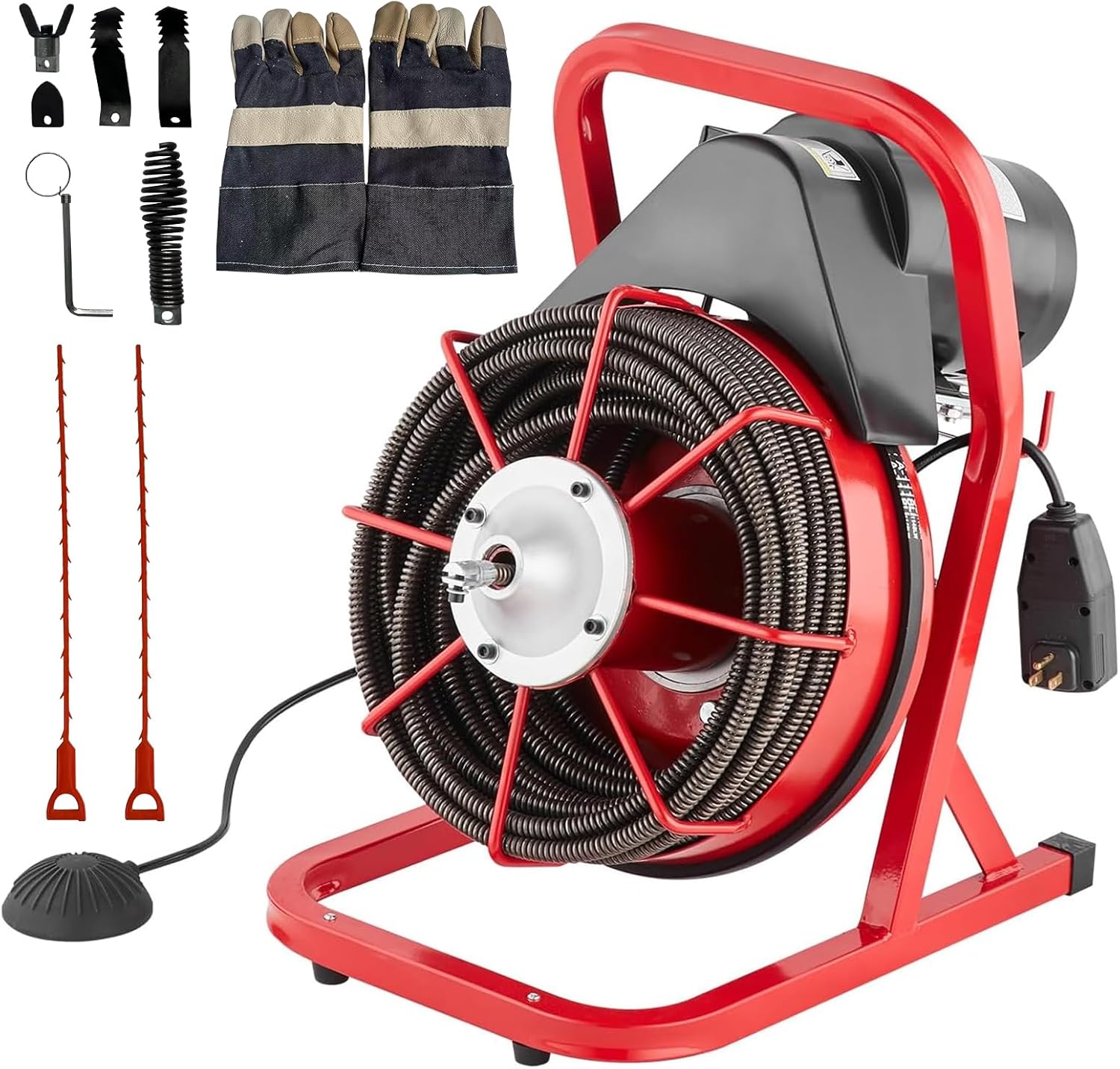 75 ft x 1/2 in Drain Cleaner Machine, 400W Electric Drain Snake with 6 Cutters & Foot Switch for 1 in to 4 in Pipes, Heavy Duty Sewer Auger for Sinks