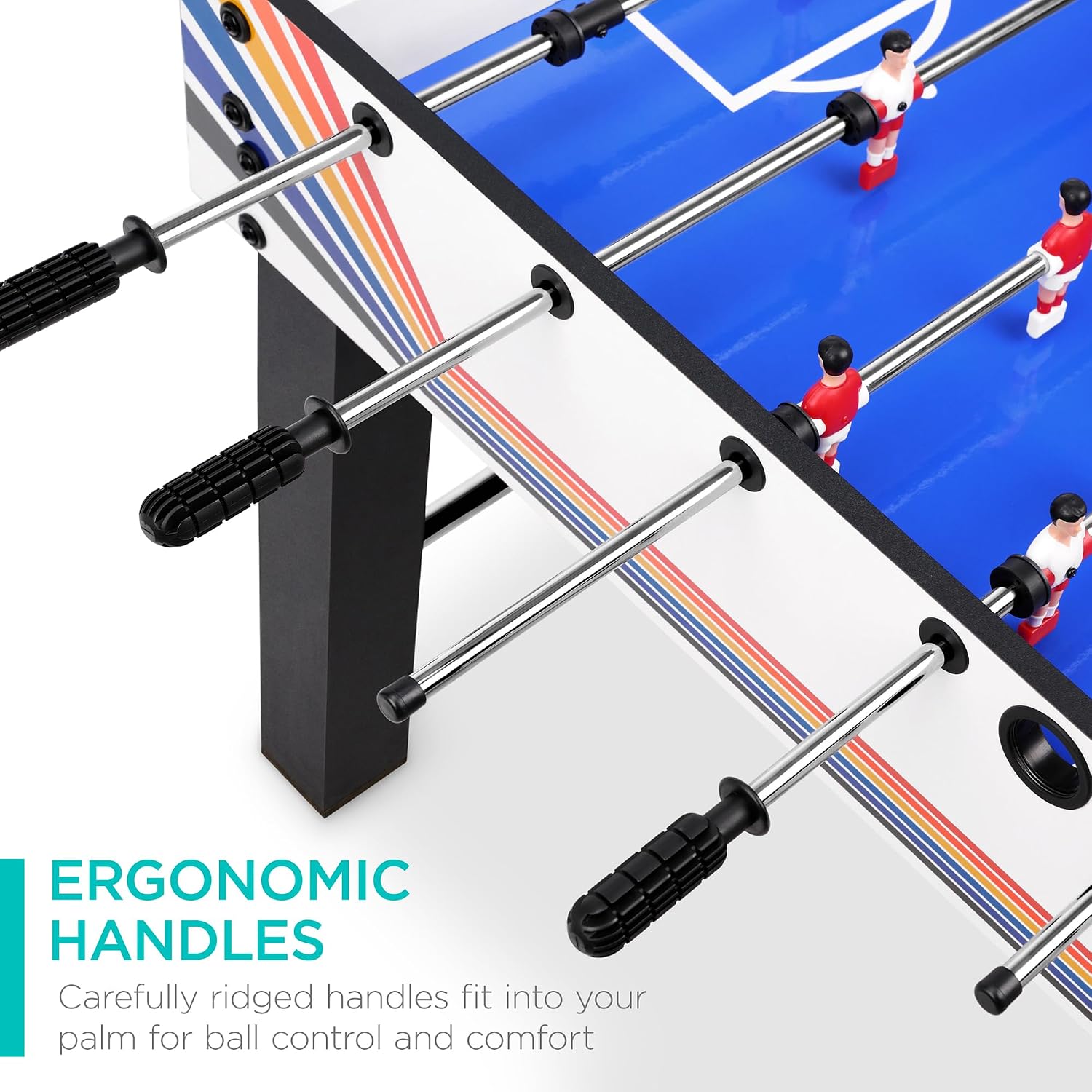 Best Choice Products Foosball Table for Kids and Adults, Game Room Soccer Game Table w/ 2 Balls, 2 Cup Holders, Ergonomic Handles, Chrome Finished Metal Bars