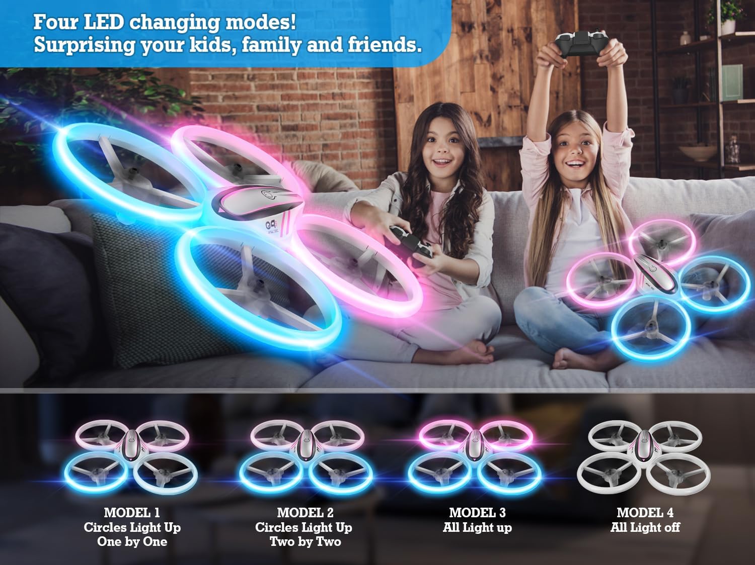 Q9s Drones for Kids,RC Drone with Altitude Hold and Headless Mode,Quadcopter with Blue&Green Light,Propeller Full Protect,2 Batteries and Remote Control,Easy to fly Kids Gifts Toys for Boys and Girls