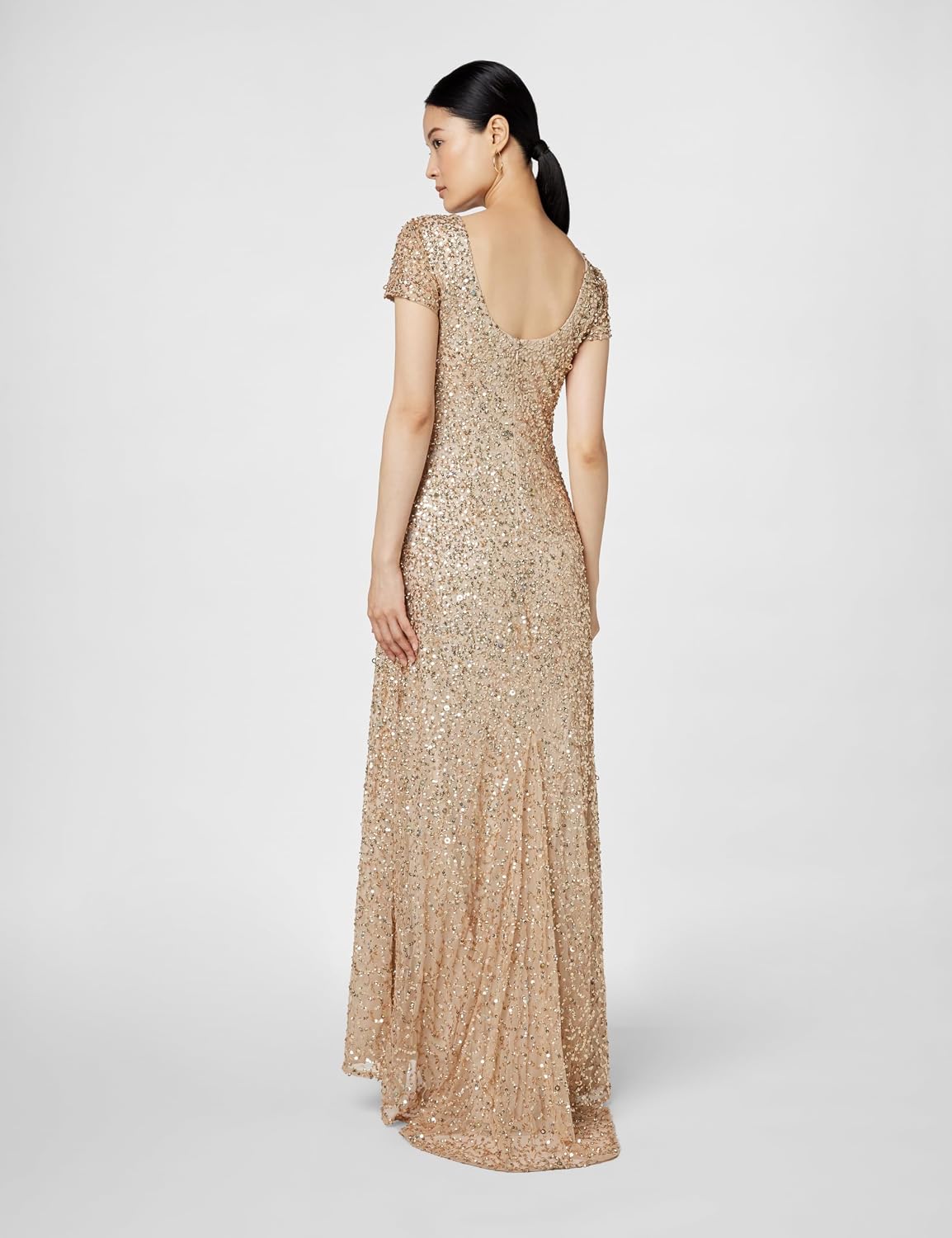 Adrianna Papell Womens Short-Sleeve All Over Sequin Gown