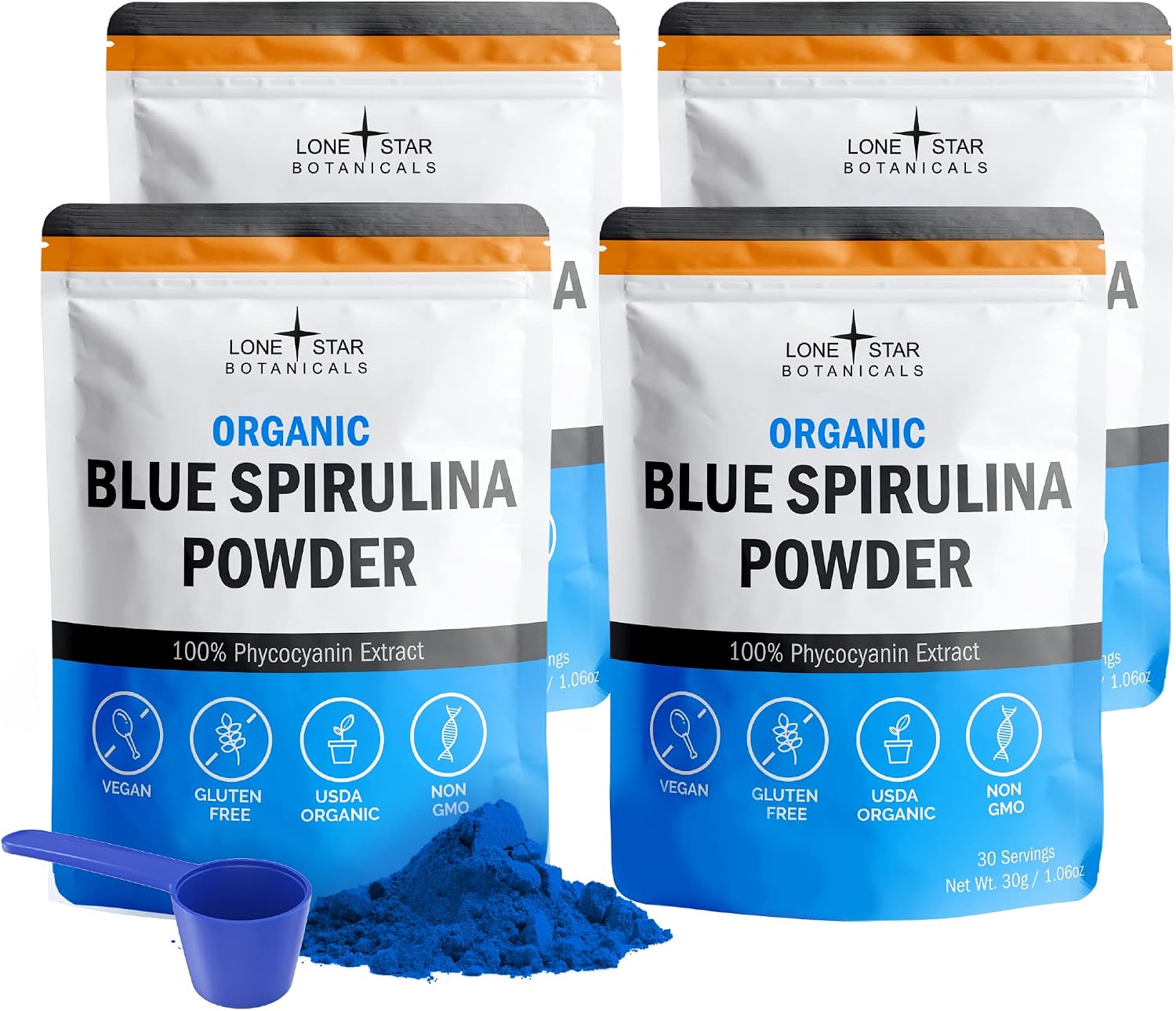 Lone Star Botanicals Organic Blue Spirulina Powder - 100% Pure Blue-Green Algae, No Fishy Smell, Vegan Superfood for Smoothies & Drinks, Non GMO