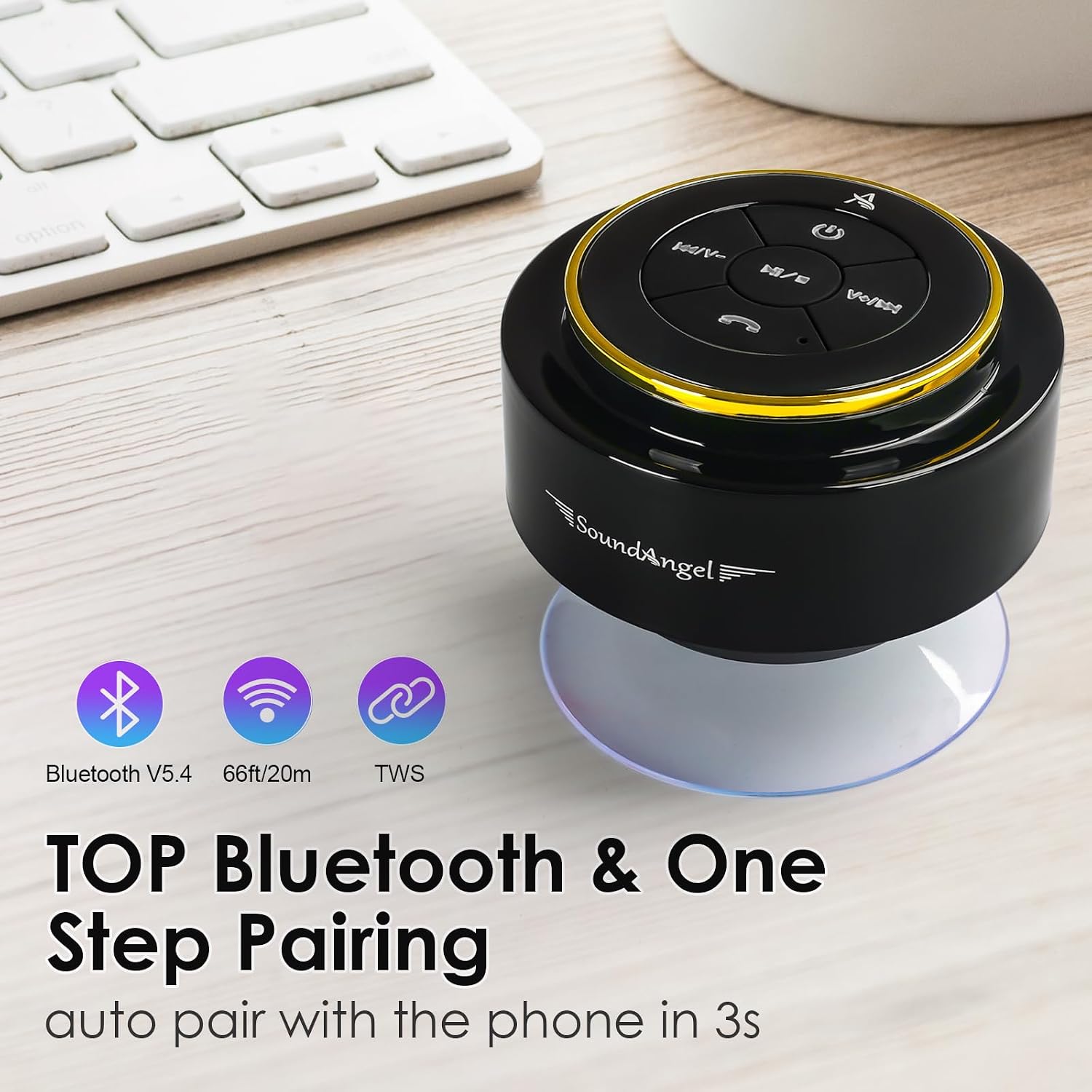 XLEADER, Upgraded, Pro Shower Speaker, Certified IPX7 Waterproof Bluetooth Speaker, with Suction Cup, Silicone Lanyard, 8W Crystal Sound&Rich Bass