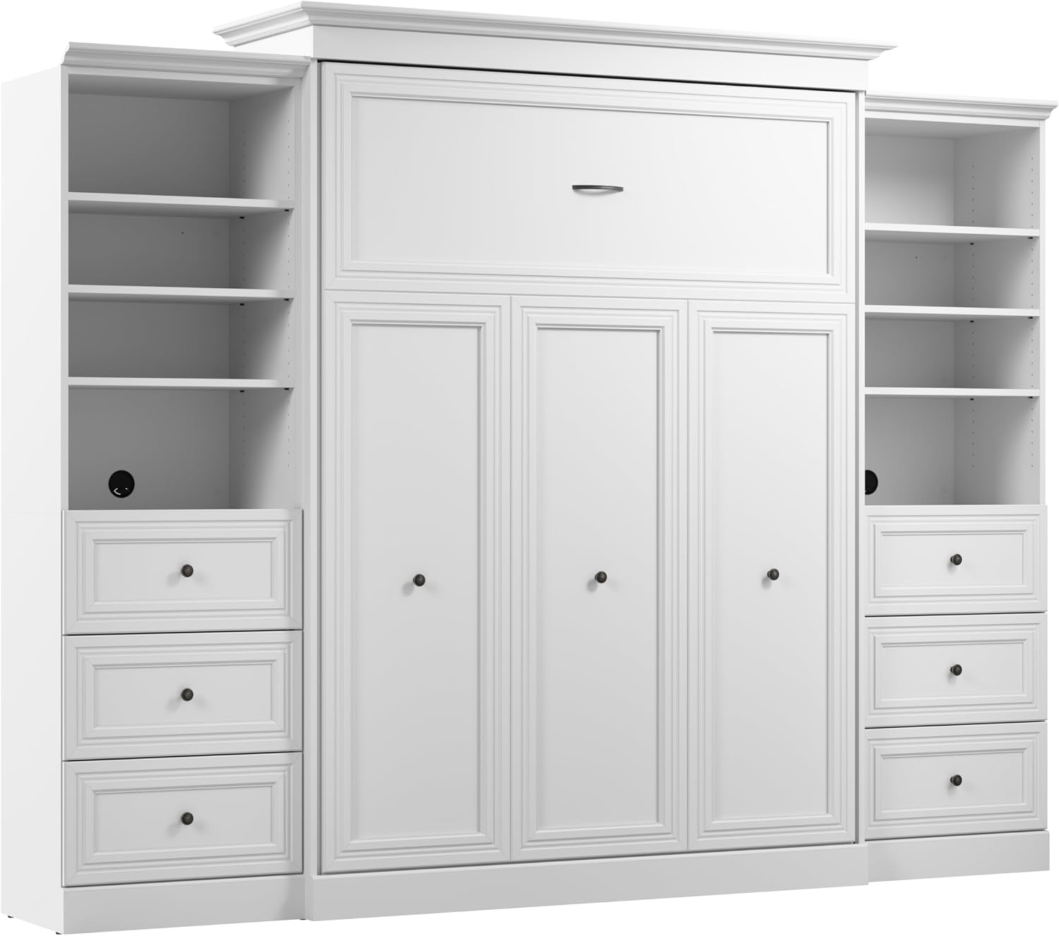 Bestar Versatile Queen Murphy Bed and 2 Closet Organizers with Drawers (115W) in White