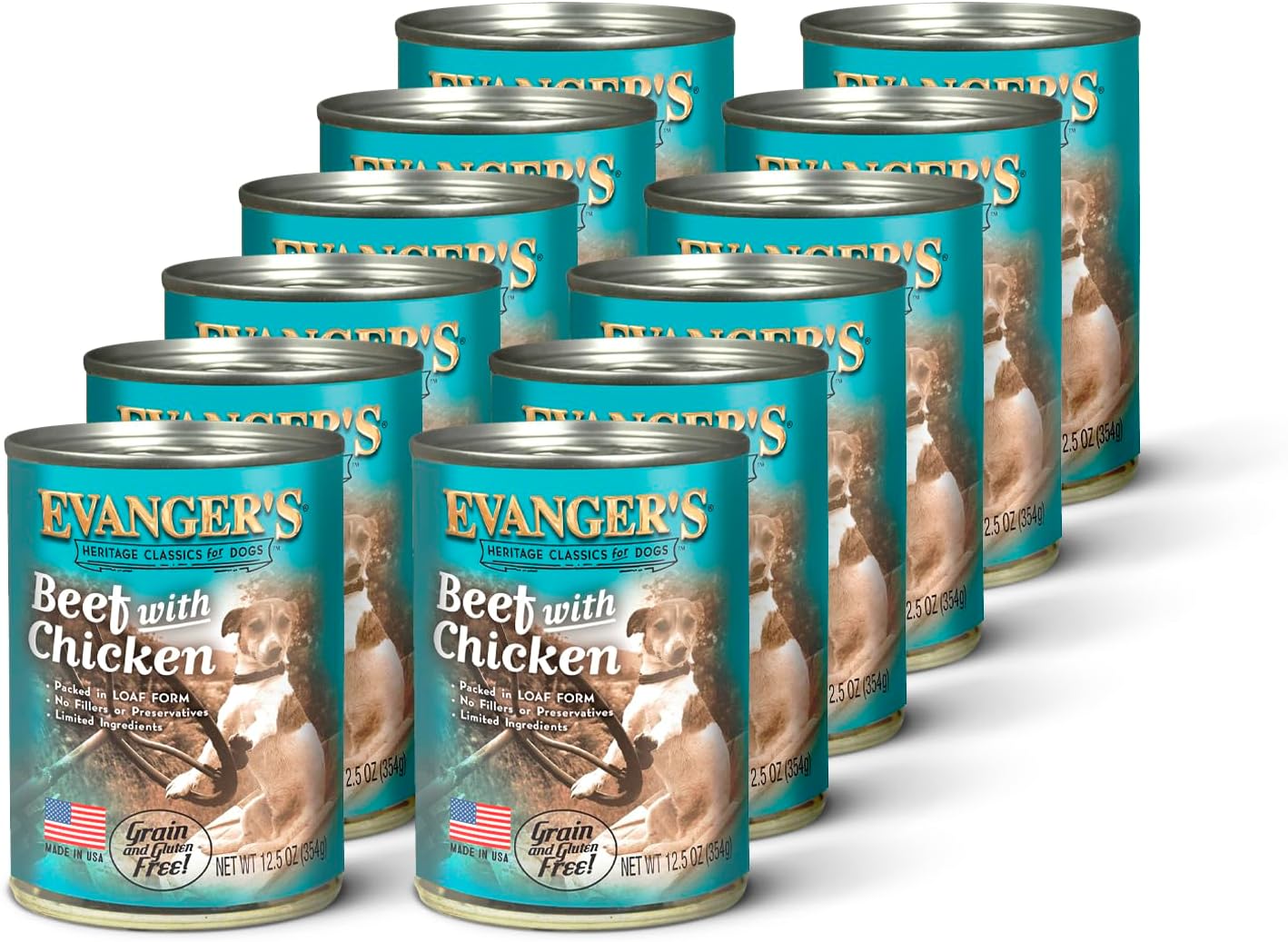 Evanger's Heritage Classic Puppy Food – 12 Count, 12.5 oz Each – Tasty Meat-Based Formula for Puppies & Underweight Dogs – Added Vitamins & Chelated Trace Minerals – Grain & Gluten Free
