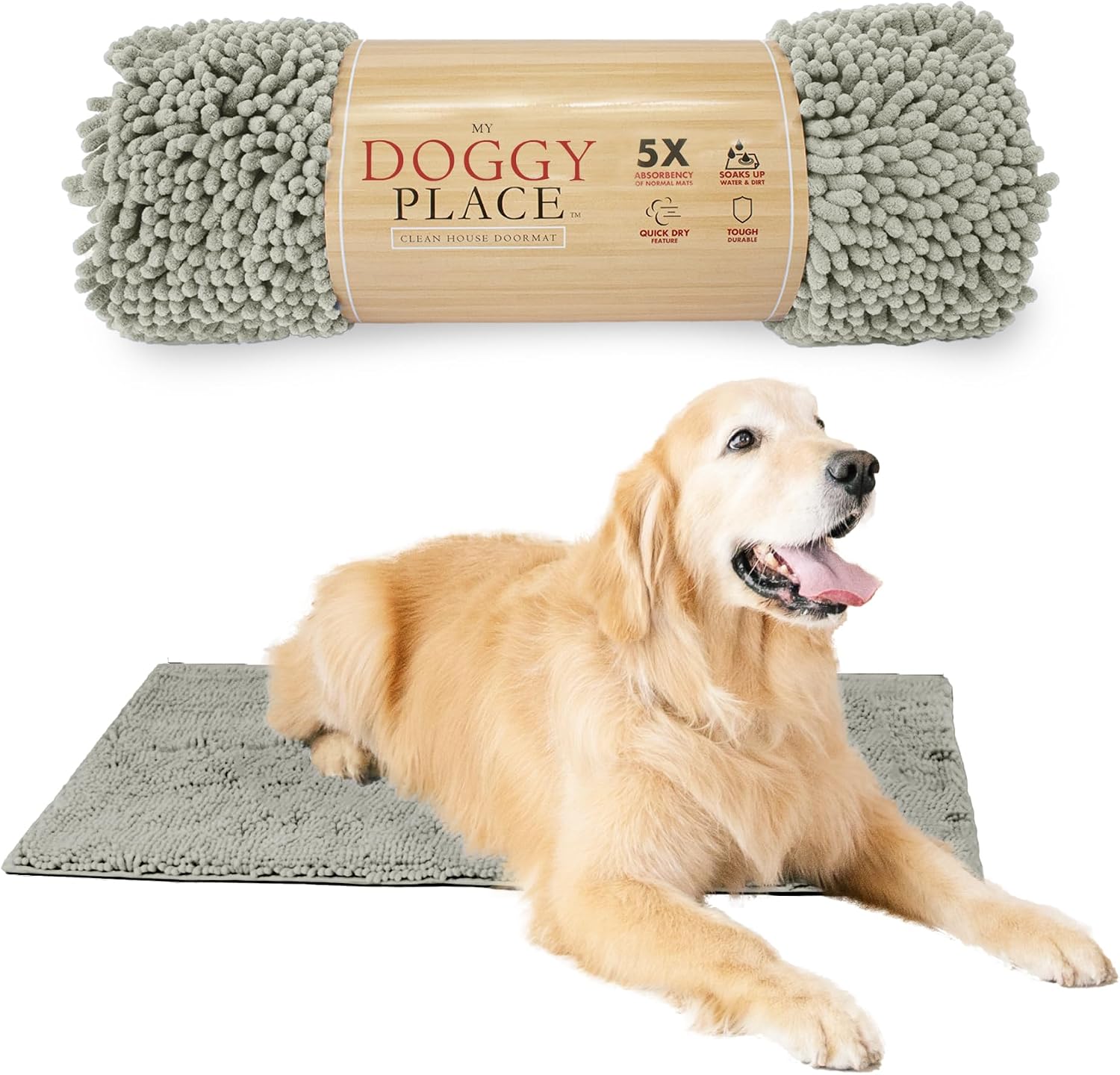 Dog Mud Mat, 31" x 20" Sage – Thick Microfiber Entry Rug for Snow, Mud & Salt – Absorbent, Quick-Dry, Washer-Safe & Non-Slip, Medium