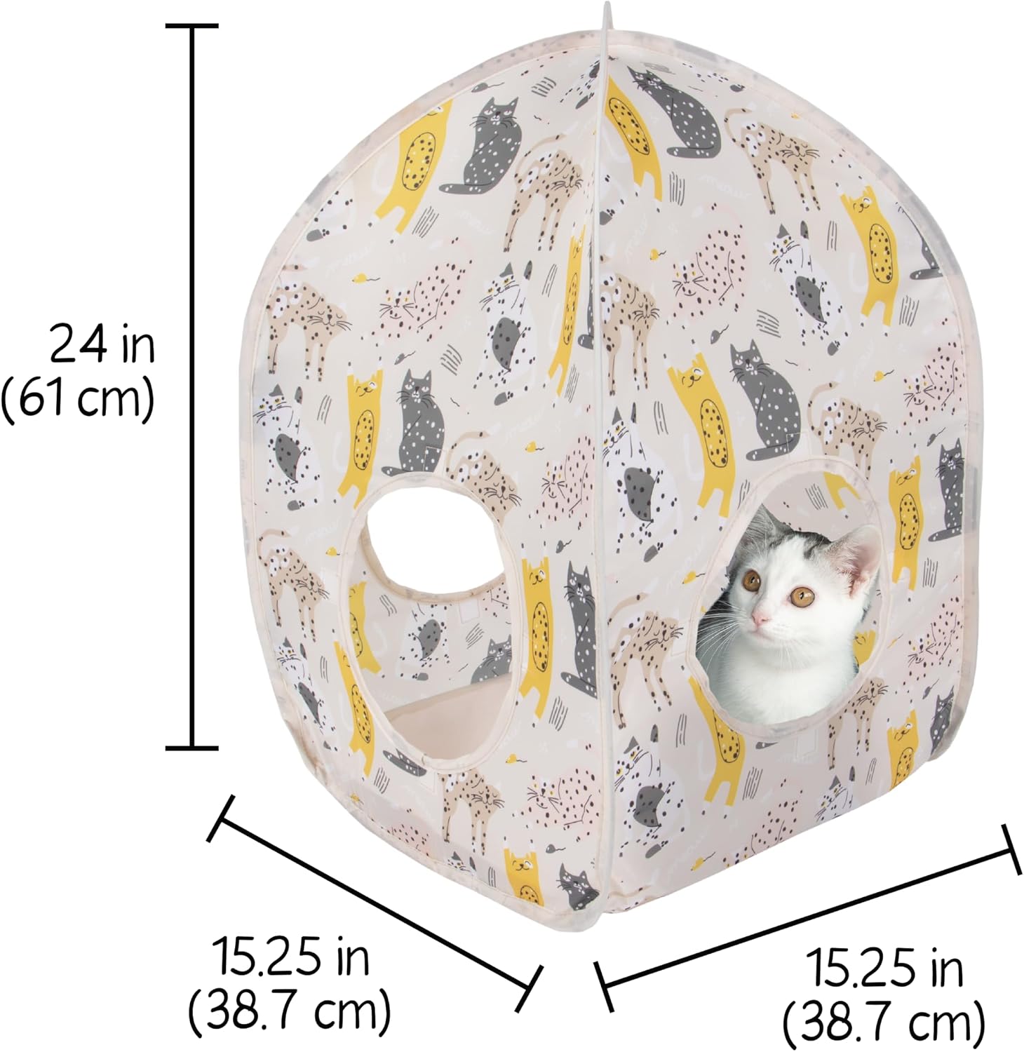 Kitty City Safari Jungle Pop-Up Cat Cube, Collapsible Indoor Cat Hideout & Play Cube with Peekaboo Openings, Easy Storage, 15” x 15” x 15”