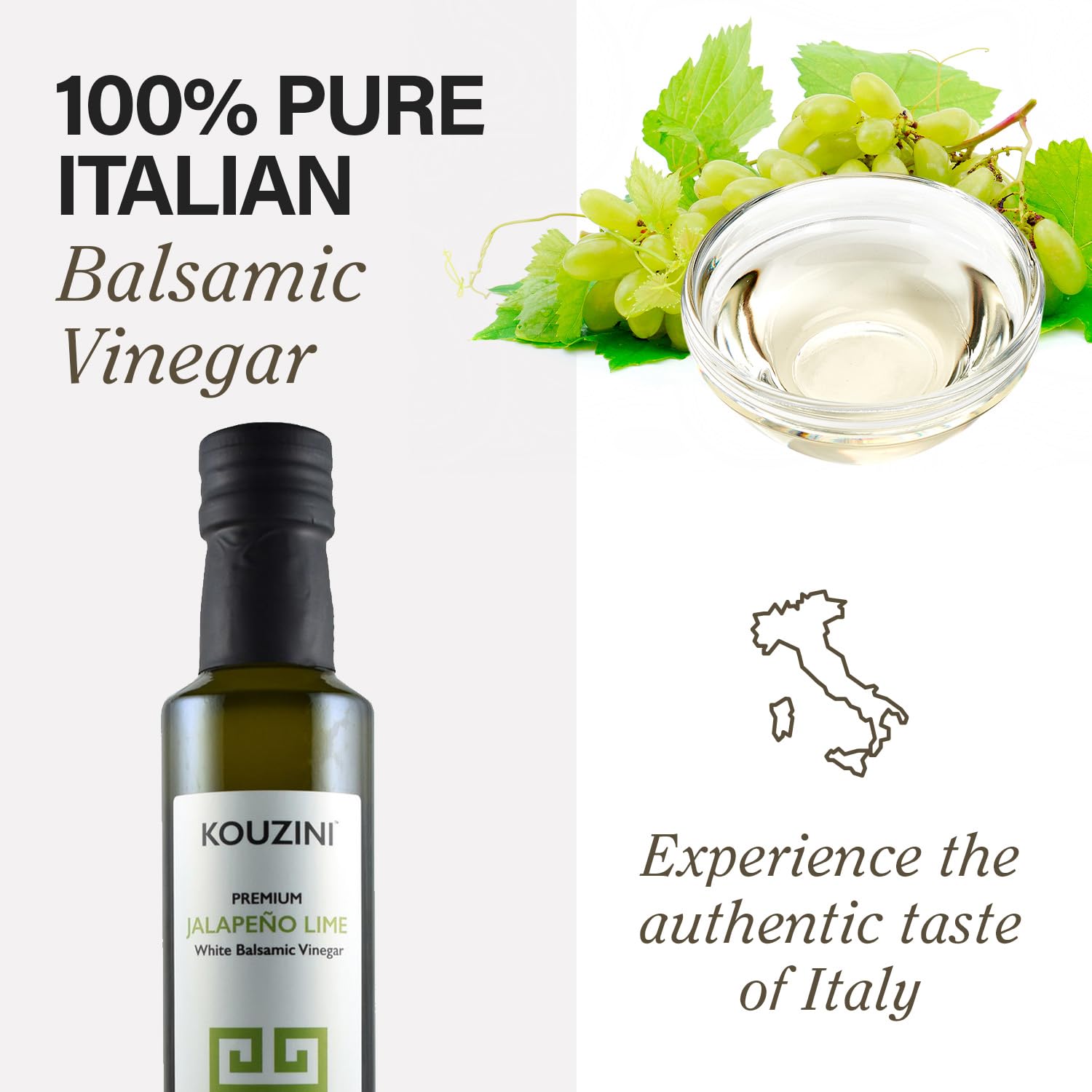Kouzini Ultra-Premium Peach White Balsamic Vinegar, Aged, No Added Sugars or Preservatives, Ideal for Salads, Meats, Fish, Pizza, & Bread Dipping, Luxurious Balsamic Vinegar of Modena, 250ml