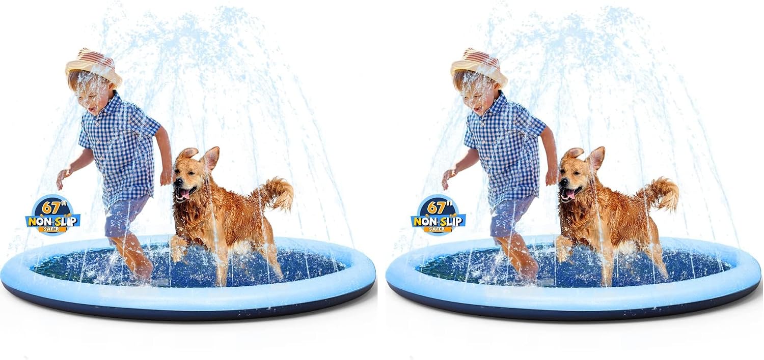 VISTOP 67" Non-Slip Splash Pad for Kids and Dogs, Thickened Sprinkler Pool for Toddlers, Outdoor Backyard Water Toys, Fun Fountain Play Mat for Babies