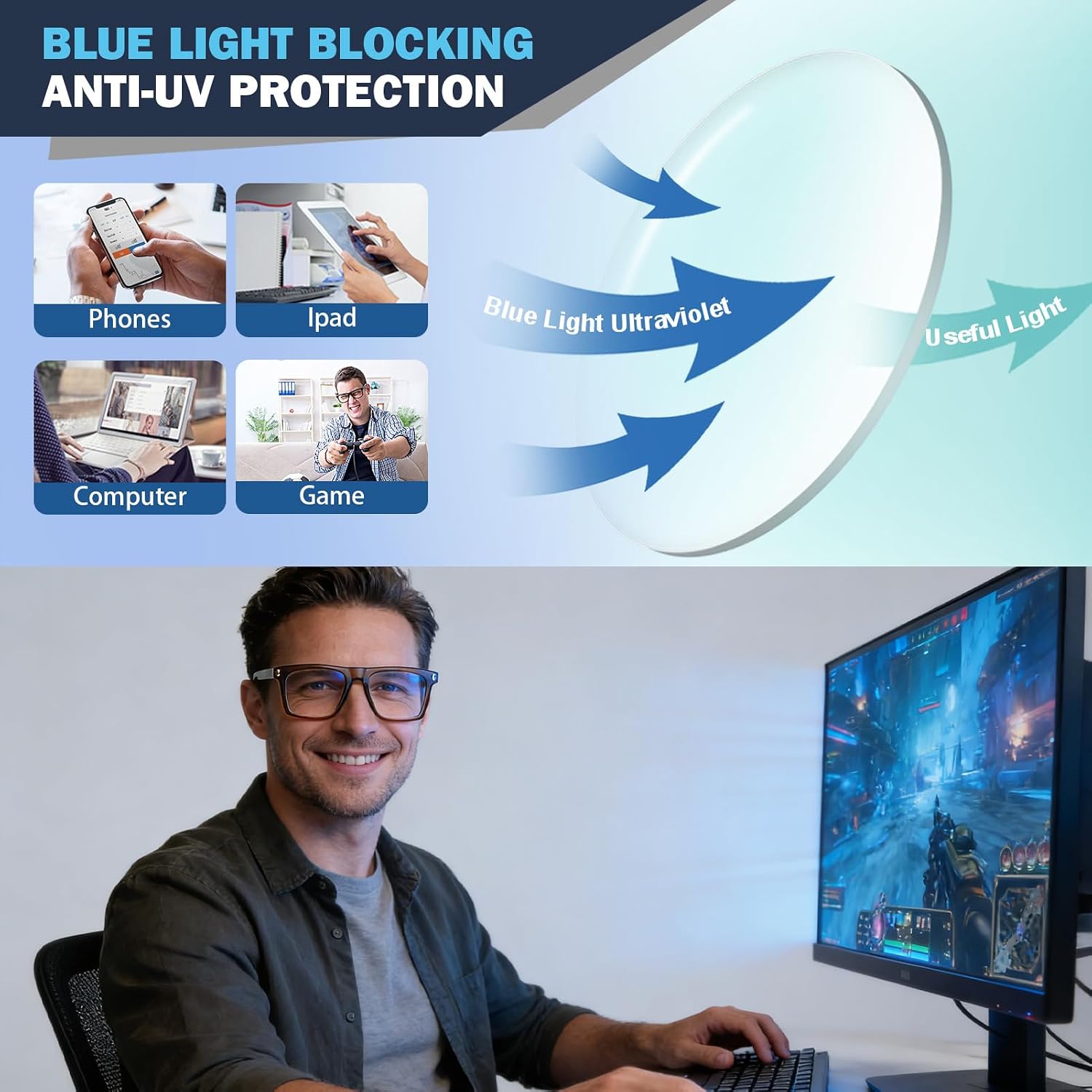 AQWANO Oversized Computer Reading Glasses Blue Light Blocking, 4 Pairs Stylish Fashion Design Anti UV Ray/Eye Strain/Glare Readers Men Women, 1.5