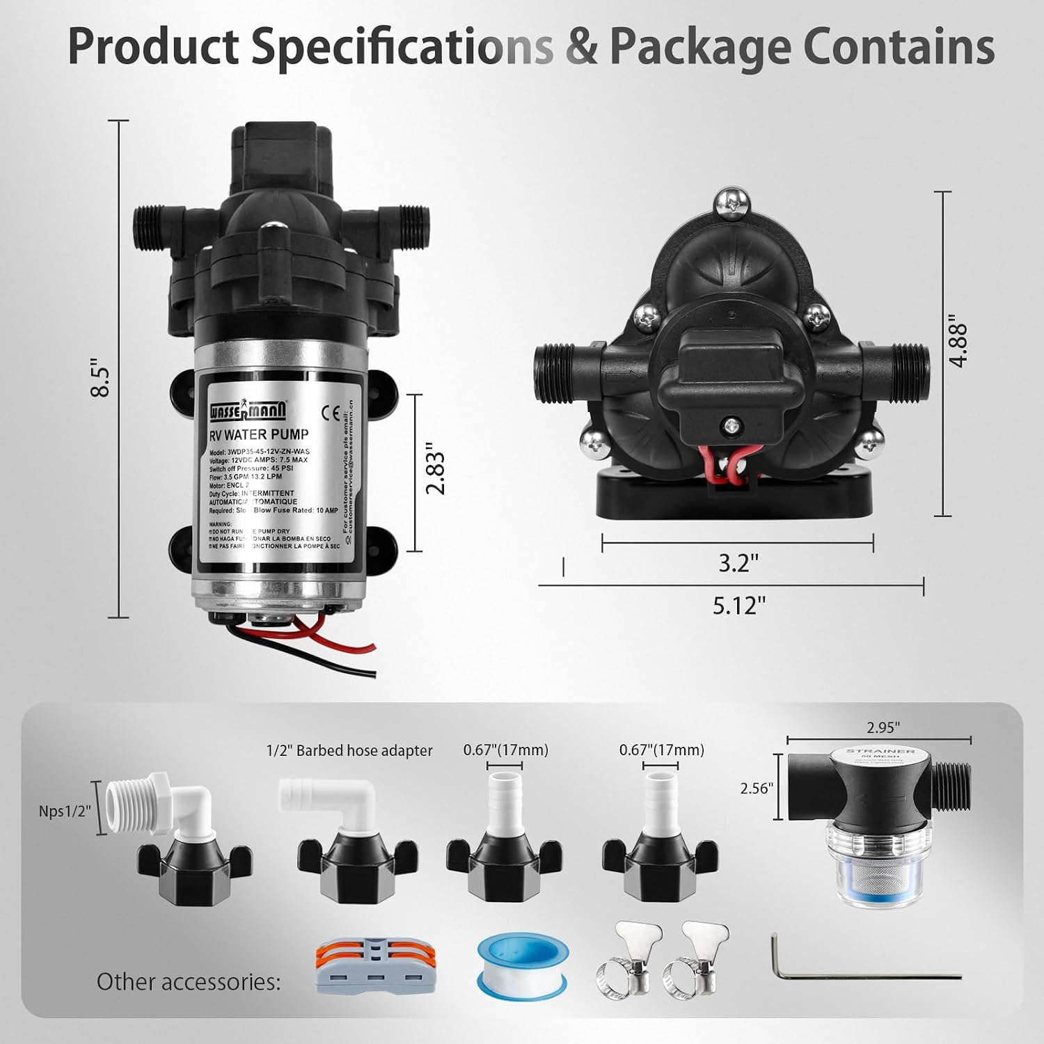 RV Water Pumps 115V AC Pressure Pump with Pressure Switch, Self-priming Water Pump 4.0GPM 45PSI, Fresh Water Pump for RV, Kitchen Barthroom Camping Marine Yacht Garden Diaphragm Pump115volt