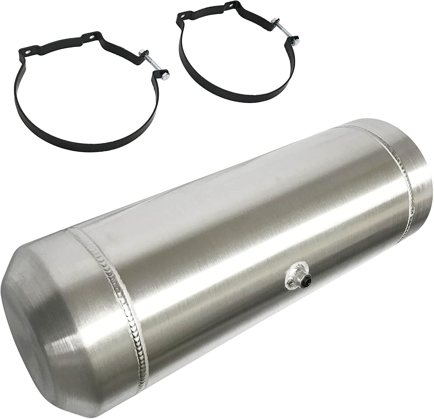 JSD 5 Gallons 8”x24“ Aluminum Spun Round Fuel Gas Tank Cell Fuel Tank with Bracket End Fill 1/4" NPT Outlet