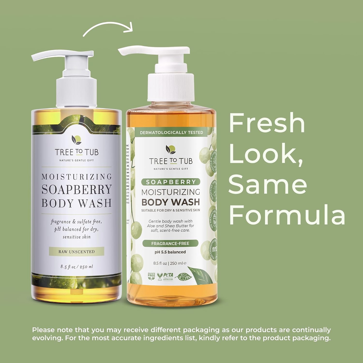 Tree To Tub Soapberry Body Wash for Dry, Sensitive Skin, pH 5.5, 8.5 Fl Oz | Sulfate & Paraben-Free, Rich Lather, Fragrance-Free, Shea Butter & Aloe Vera, Vegan & Cruelty-Free, Gentle for Daily Use