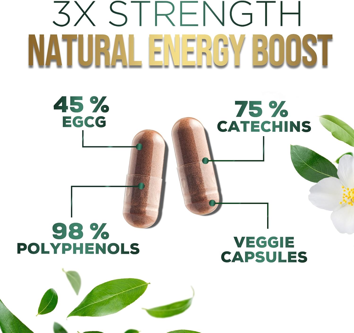Green Tea Extract 1000mg Per Serving - 98% Polyphenols & 45% EGCG Capsules, Heart Support with Antioxidants - 3X Absorption Green Tea Pills Supplement, Natural Energy, Gentle Caffeine - 240 Capsules