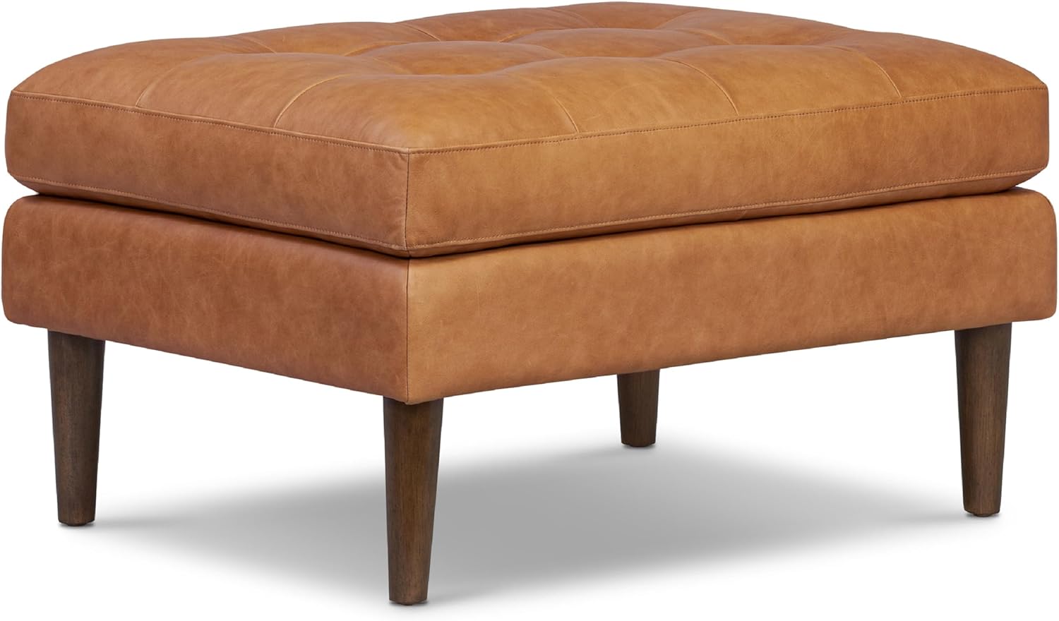 Poly & BARK 55" Tufted Leather Bed Bench for Bedroom End of Bed - Living Room Entry Way Bench - Pure Italian Leather Upholstery with a Solid Wood Frame - Ottoman Bench with Wooden Legs - Cognac Tan