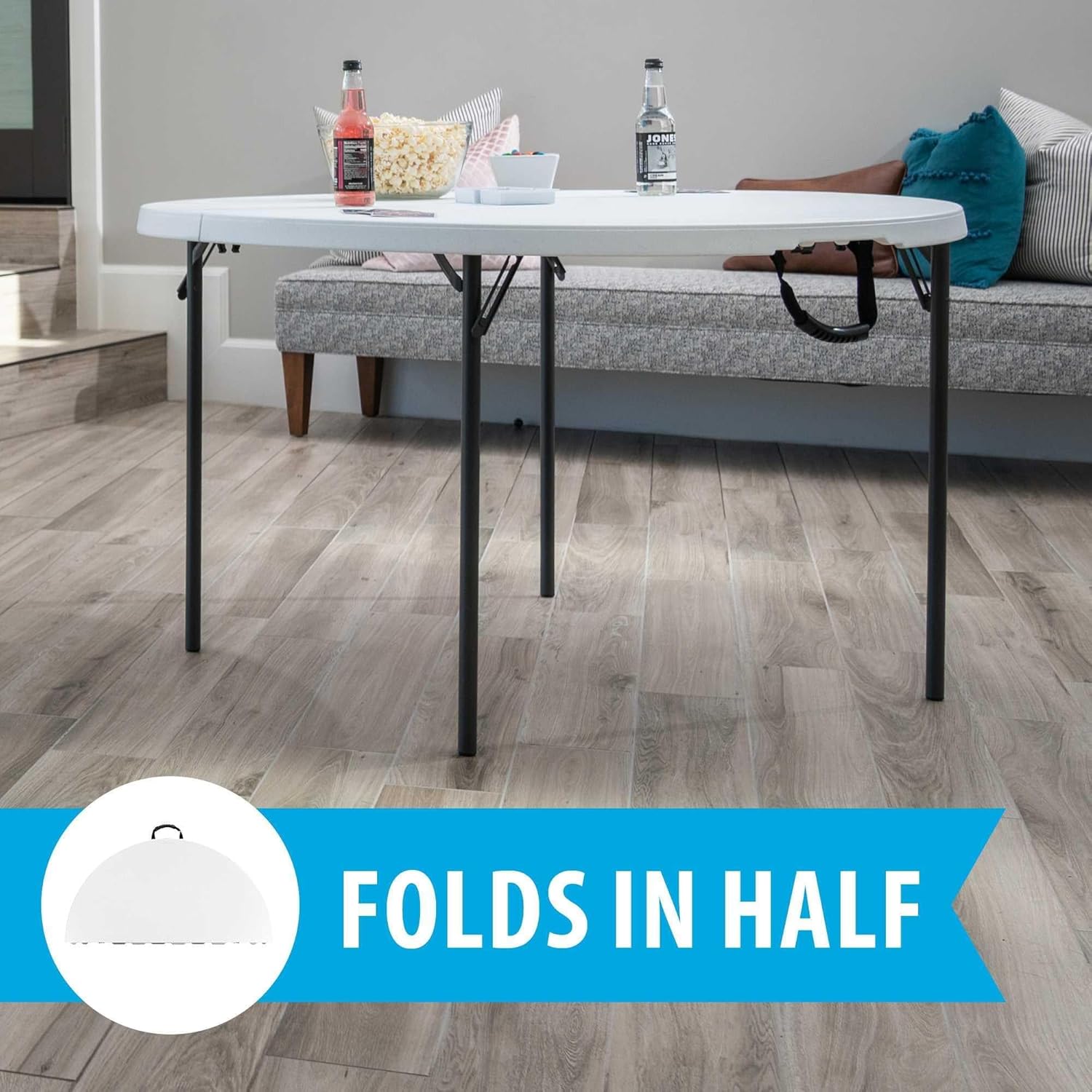 LIFETIME Light Commercial Fold-in-Half Round Table, 4-Foot