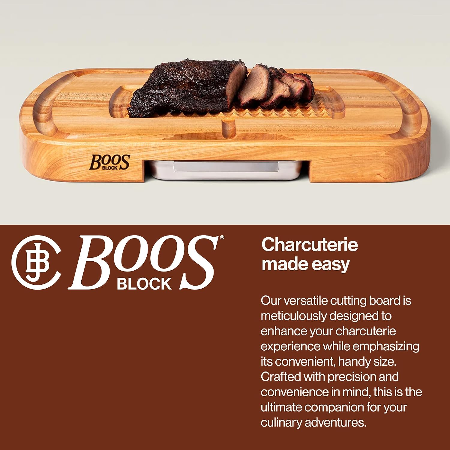 John Boos Maple Wood Cutting Board, 24”x18” – 2.25” Thick, 31-lb Reversible Wooden Butcher Block with Catch Pan, Sloped Juice Groove