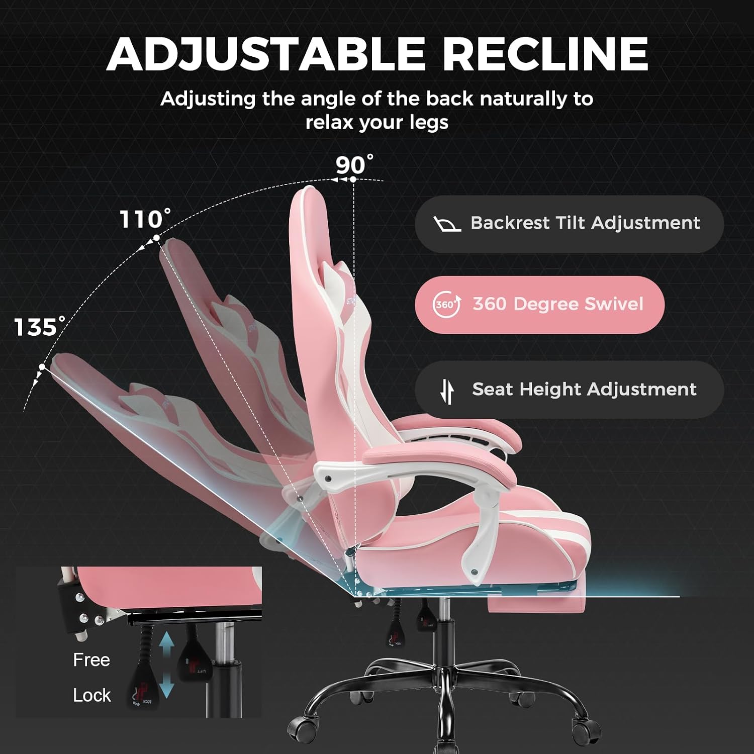 GTPLAYER Gaming Chair, Computer Chair with Footrest and Lumbar Support