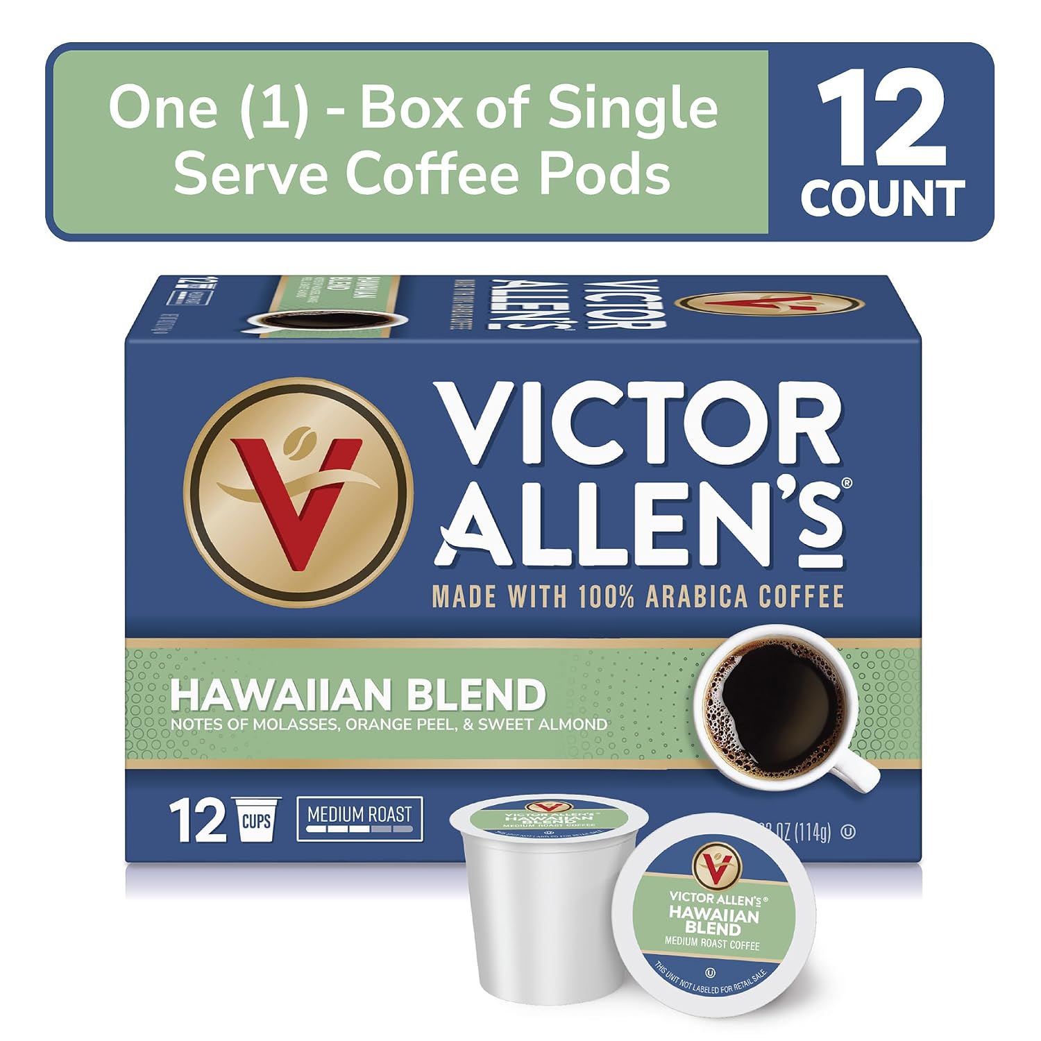 Victor Allen's Coffee K Cups, Kona Blend Single Serve Medium Roast Coffee, 80 Count, Keurig 2.0 Brewer Compatible | 100% Arabica beans, Keurig K-Cup compatible, Kosher-OU (Pareve), Kona District blend, 90-150mg caffeine per serving