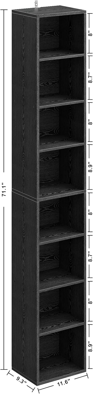 IRONCK Tall Narrow Bookshelf 8 Tiers, Compact Corner Bookcase, Floor Standing Display Storage Shelves 71 in Tall, Easy to Match for Living Room, Office, Study, Bedroom