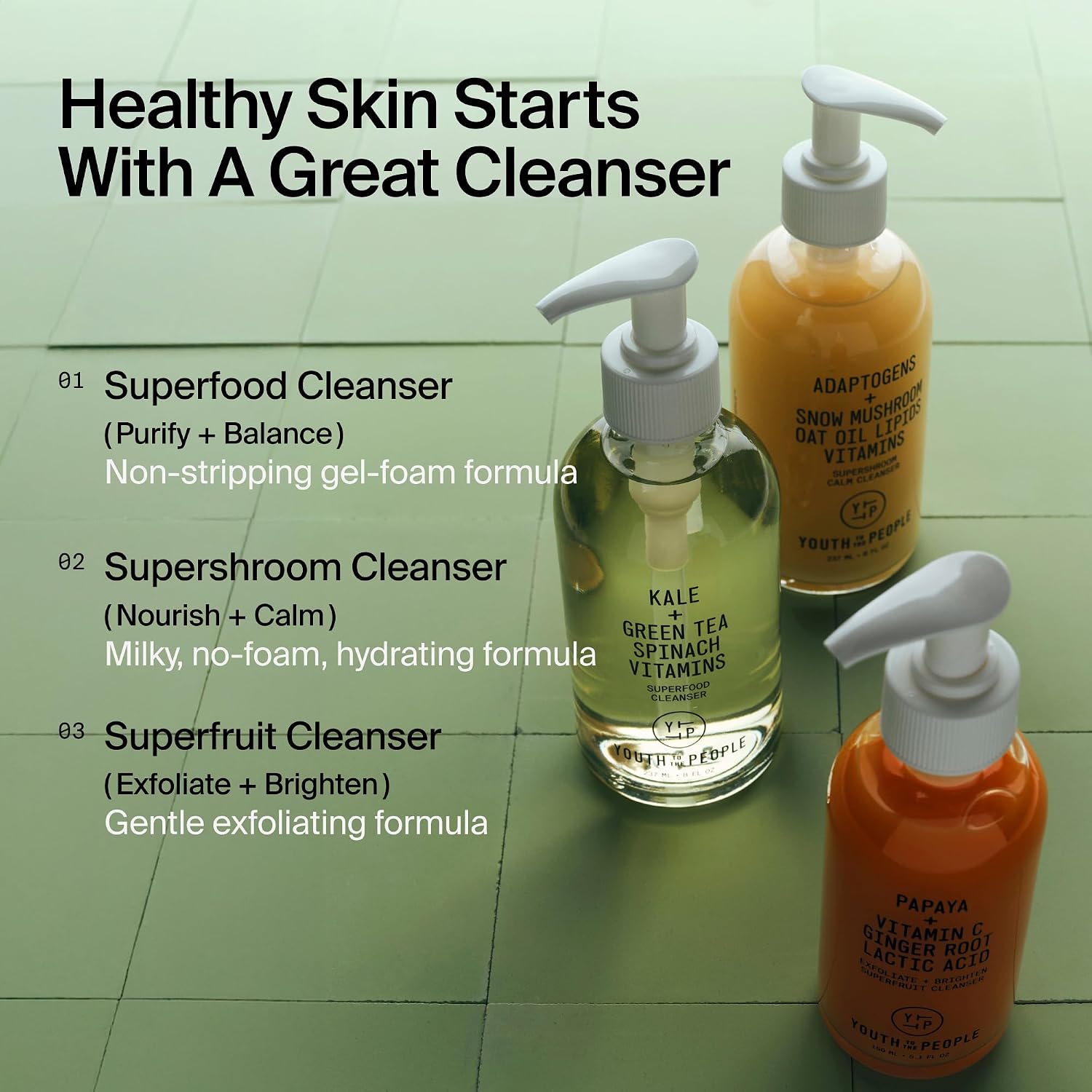 Youth To The People Superfood Cleanser - Kale + Spinach Hydrating Face Wash | Antioxidant-Rich Daily Facial Cleanser - Refillable, pH-balanced, Non-drying, Gentle Makeup Remover, All Skin Types, Vegan