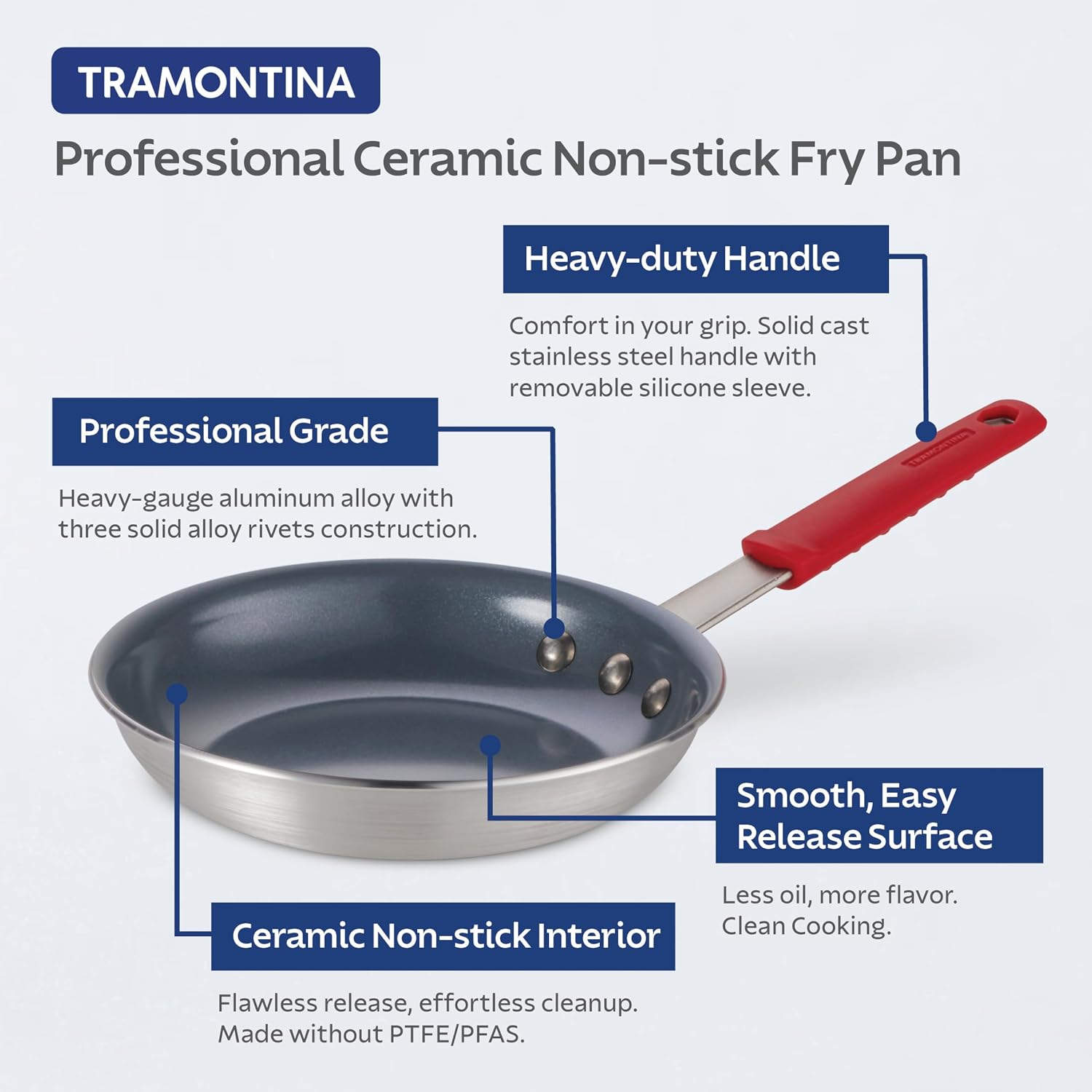 Tramontina Professional 8-Inch Non Stick Small Frying Pan | Heavy-Gauge Aluminum Skillet with Reinforced Nonstick Coating, Red Handle, Dishwasher and Oven Safe, Made in Brazil