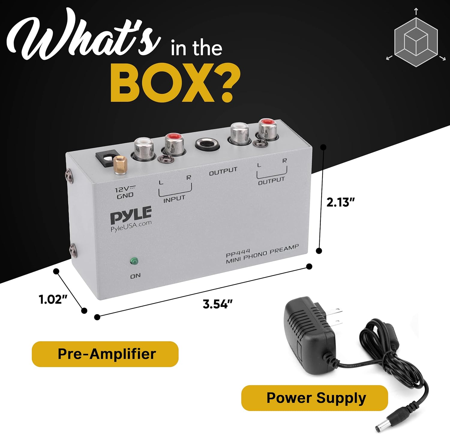 Pyle Ultra Compact Phono Preamp - Mini Turntable Preamp for Audio - Guitar