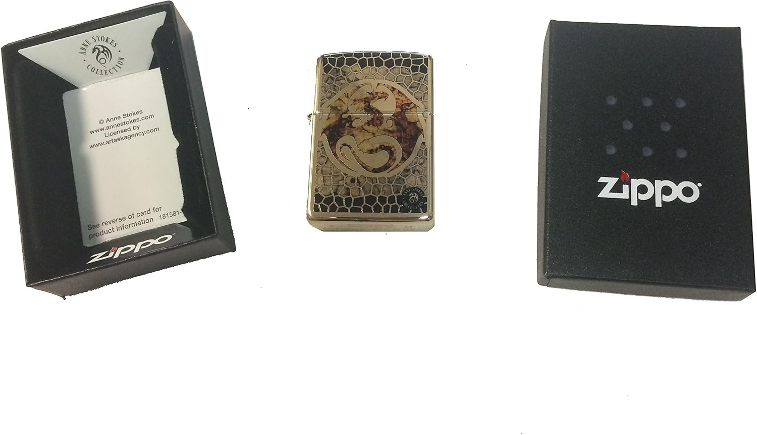 Zippo Custom Lighter - Ann Stokes Artist Dragon w/Scales Design High Polish Brass